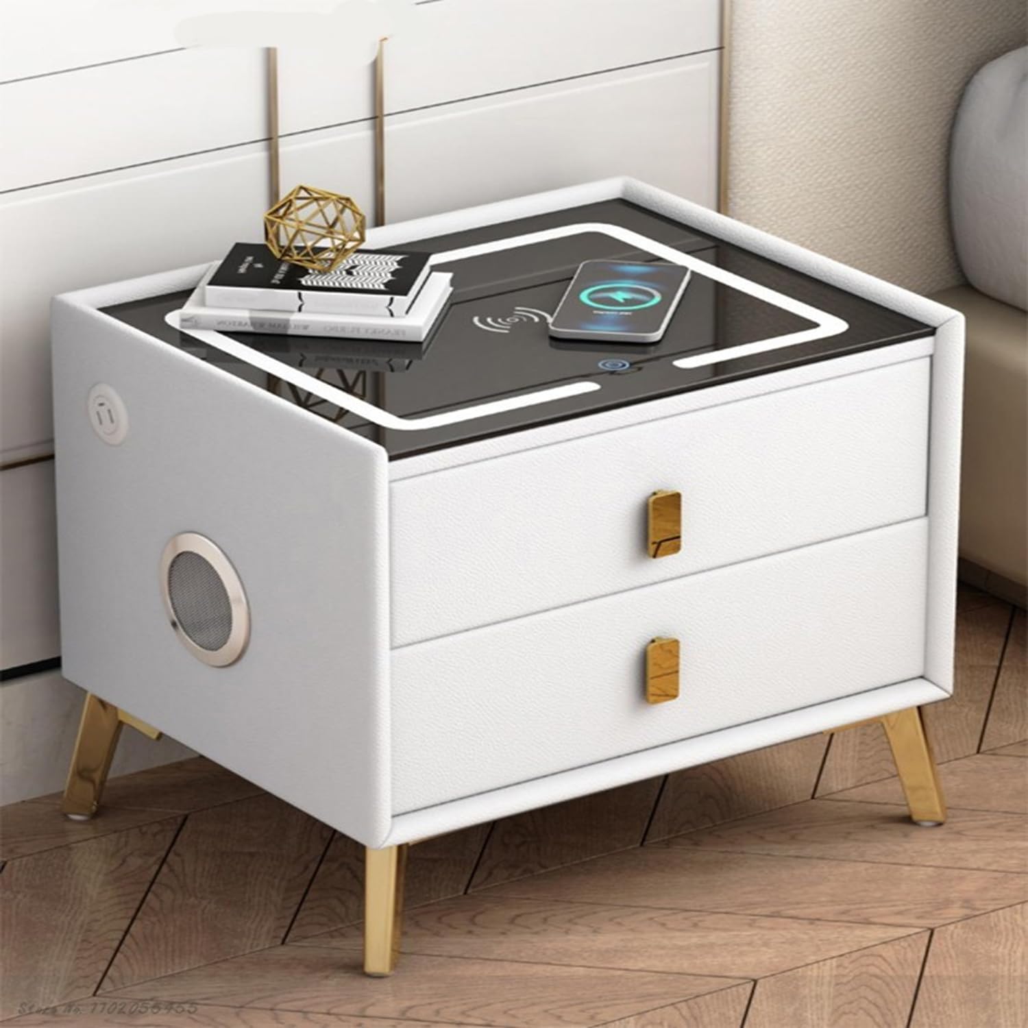 C&C HomeMultifunction Smart Wireless Charging, Modern Design Light and Bluetooth Audio Speaker Features Side Table Net Red Ins With Light Fashion Technology Sense (40x45x50cm)