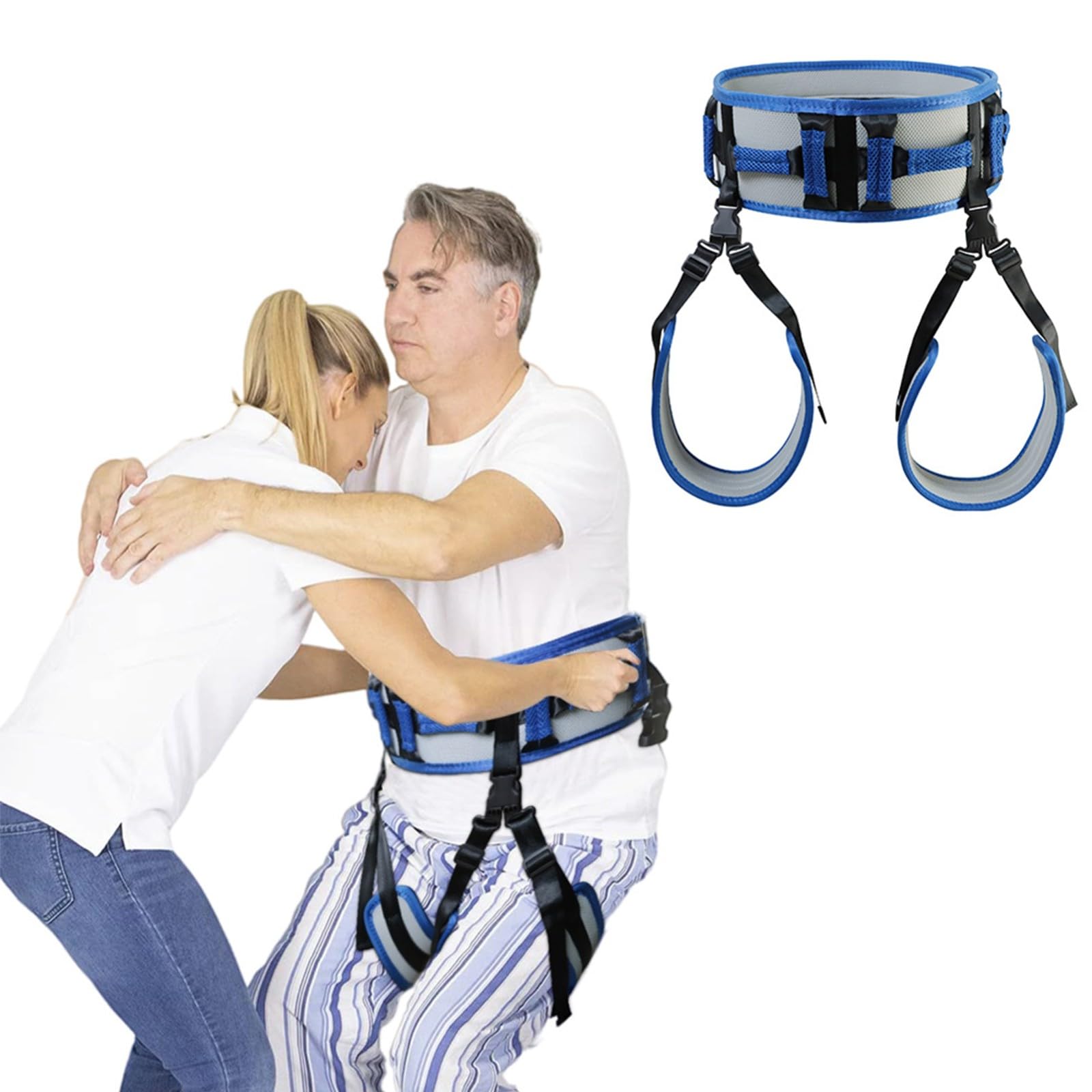 Cinturón de transferencia con presillas para piernas y 10 asas acolchadas, cinturón de marcha médico, dispositivo de asistencia para caminar con hebilla de metal de liberación rápida para persona
