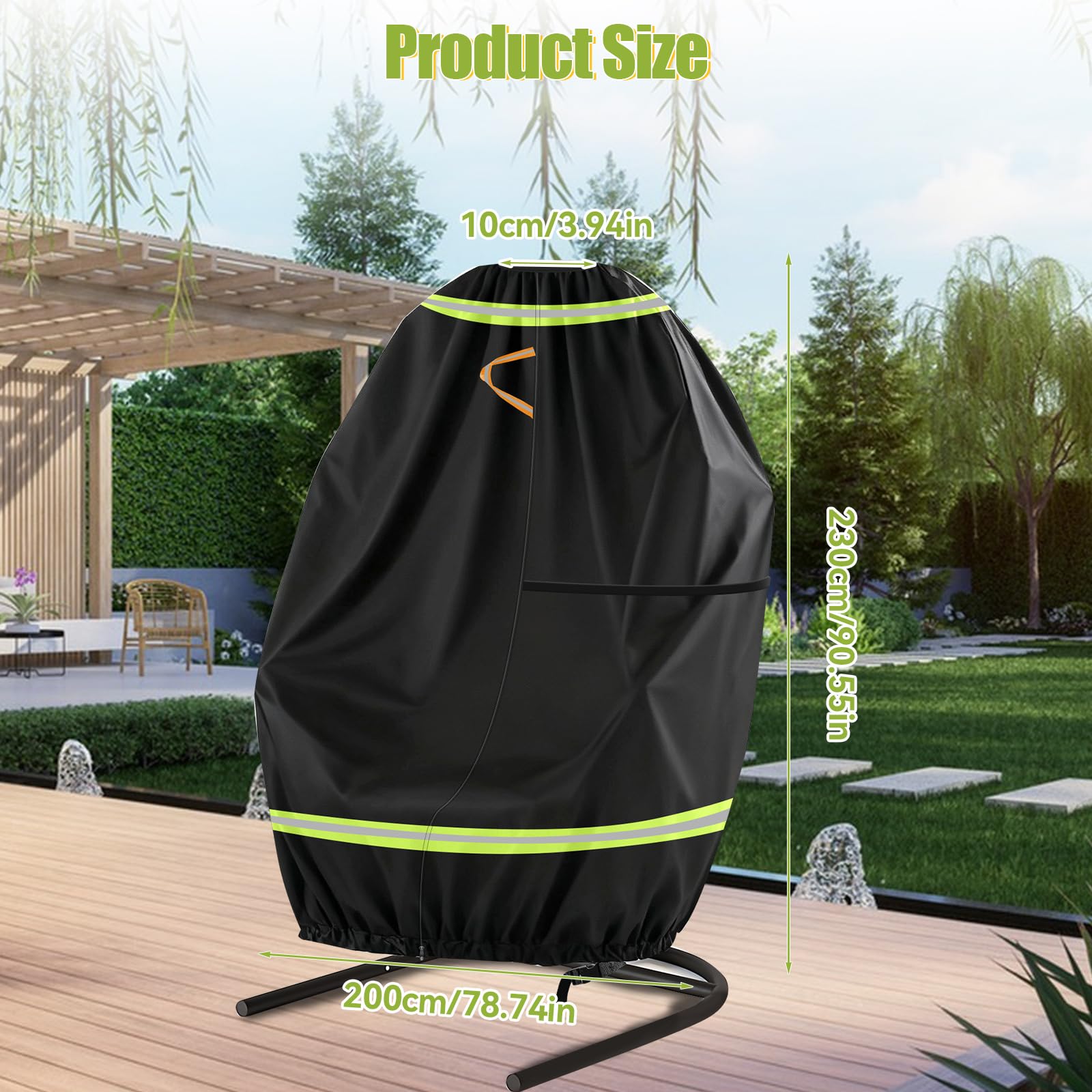 Housse de chaise à suspendre en tissu Oxford 420D robuste avec fermeture éclair et cordon de serrage, imperméable, anti-UV et coupe-vent pour balancelle de jardin (230 x 200 cm)
