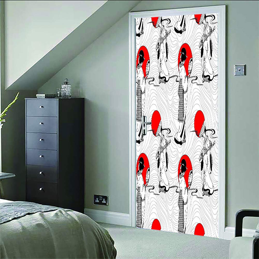 Amazon Co Jp 3dドアステッカーdiyのドア壁紙着物女性アートデカール用インテリアドア寝室オフィスウォールステッカー家の装飾77 0センチ ホーム キッチン