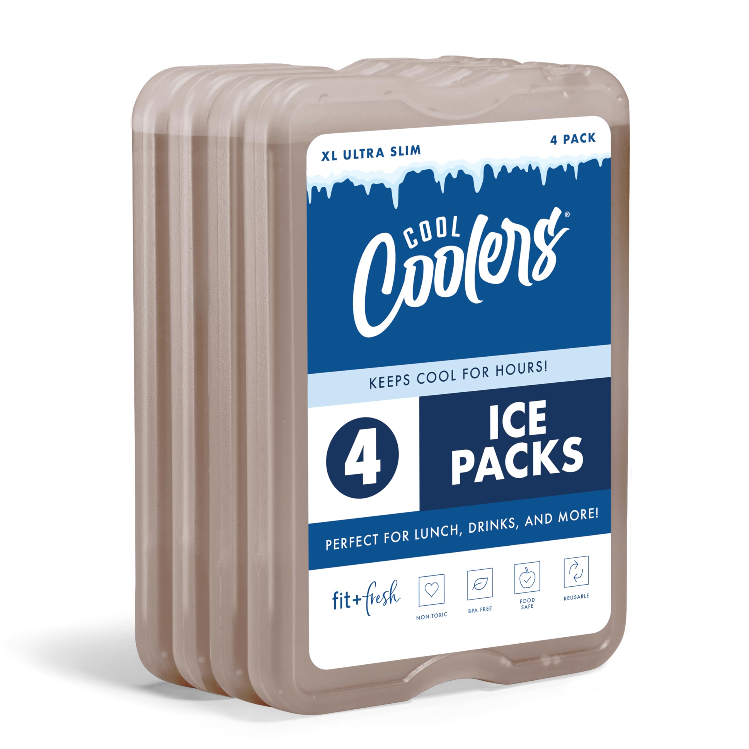 Cool Coolers by Fit & Fresh XL Slim Ice Packs, Quick Freeze Reusable Ice Packs for Lunch Boxes & Coolers, Long-Lasting, Space Saving Cooler Ice Packs,