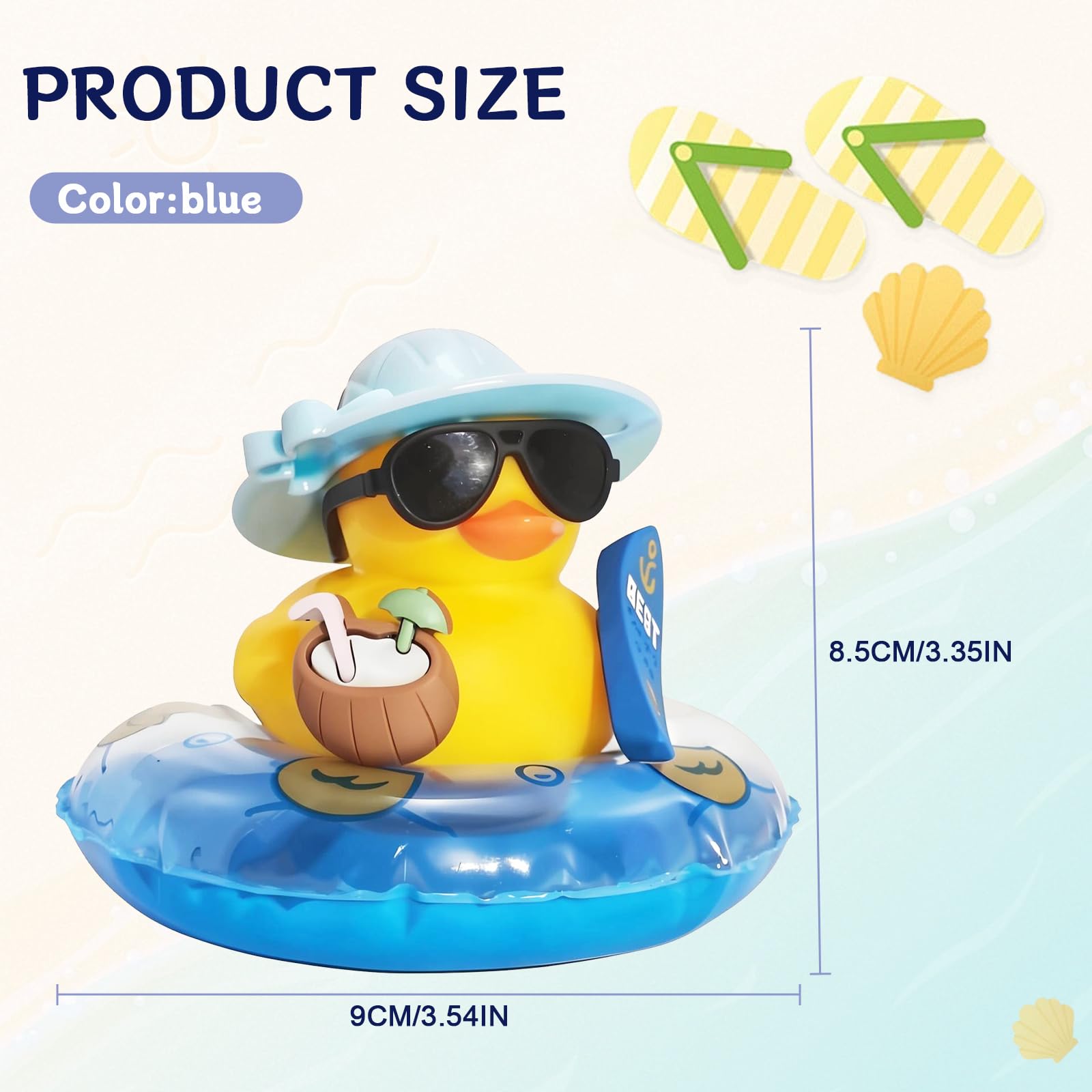 Adornos de Goma para el Coche con Forma de Pato, Patos veraniegos con Tabla de Surf, Adornos novedosos de Goma para el salpicadero del Coche, Pato Coche Genial Salpicadero (Azul) — view 2