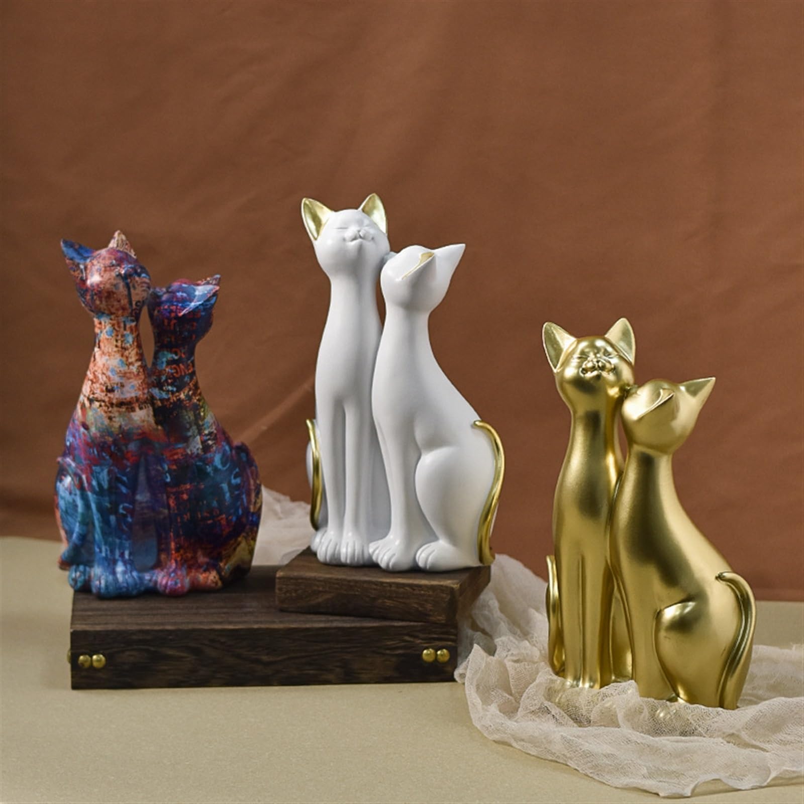 Statues Chats Résine Amoy-Art - Set 5 Pièces - Décoration Maison Moderne - Cadeau Original Animal Ensemble Chat Sculpture