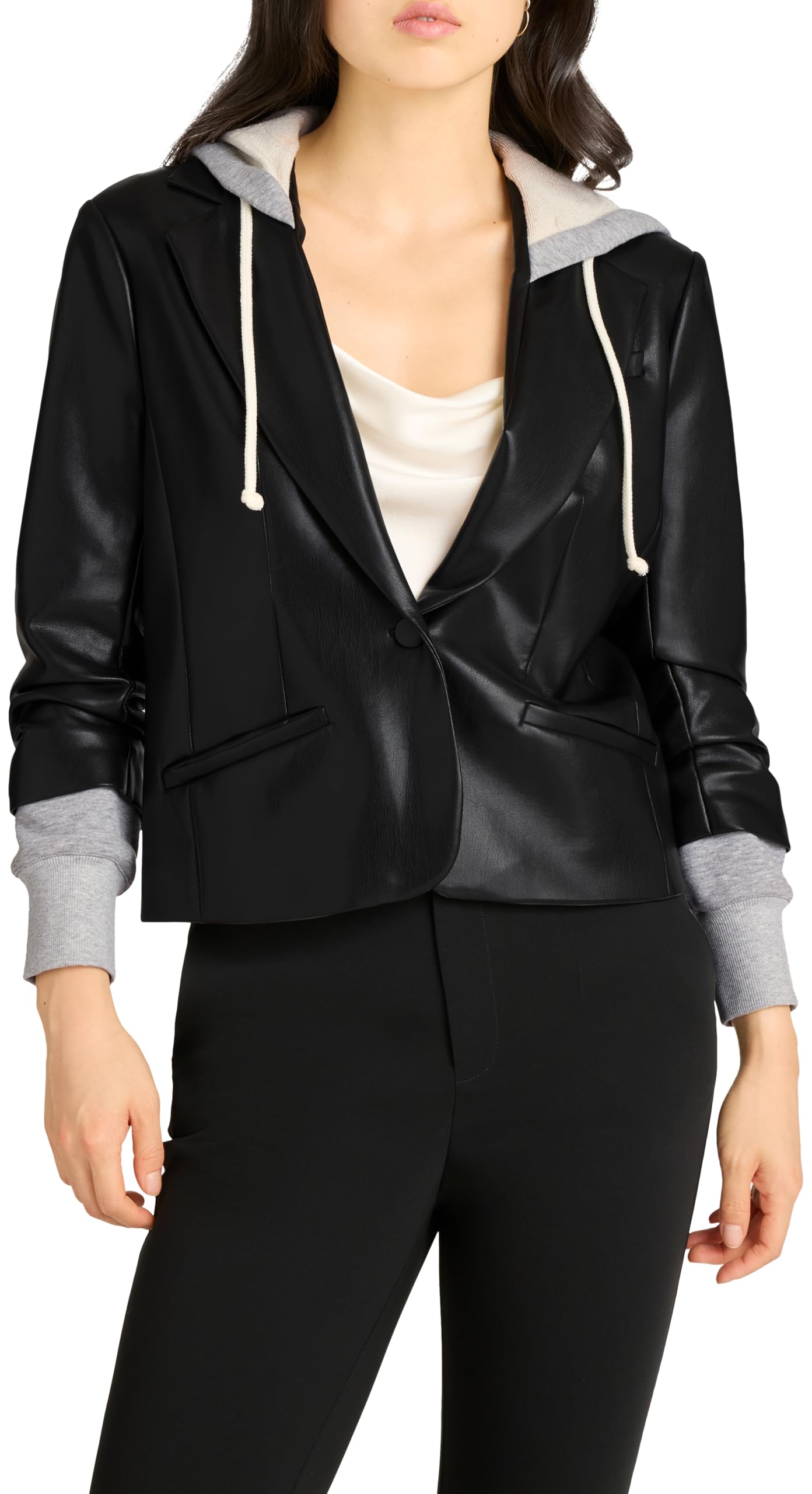 Cinq Sept Womens Vegan Leather Le Petit Hooded Khloe Jacket
