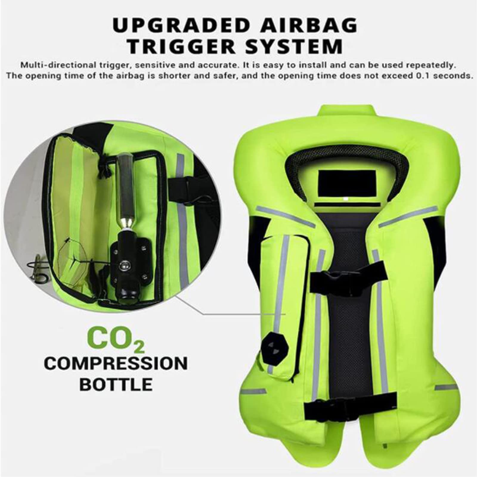 Gilet Airbag per Adulti Gilet per Airbag per Moto Riflettente 0,3 Secondi Airbag con Trigger Meccanico 600d Materiale di Tela,Giacca per Moto Riflettente,Resistente all'Usura,Black-L