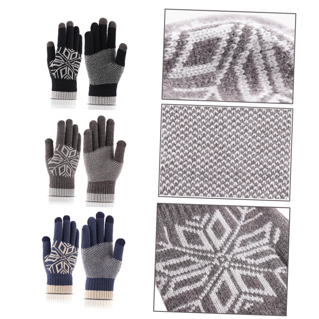 3piezas Guantes De Gruesos Para Pantalla Táctil Resistentes Al Viento y Antideslizantes Para Actividades Al Aire Negro
