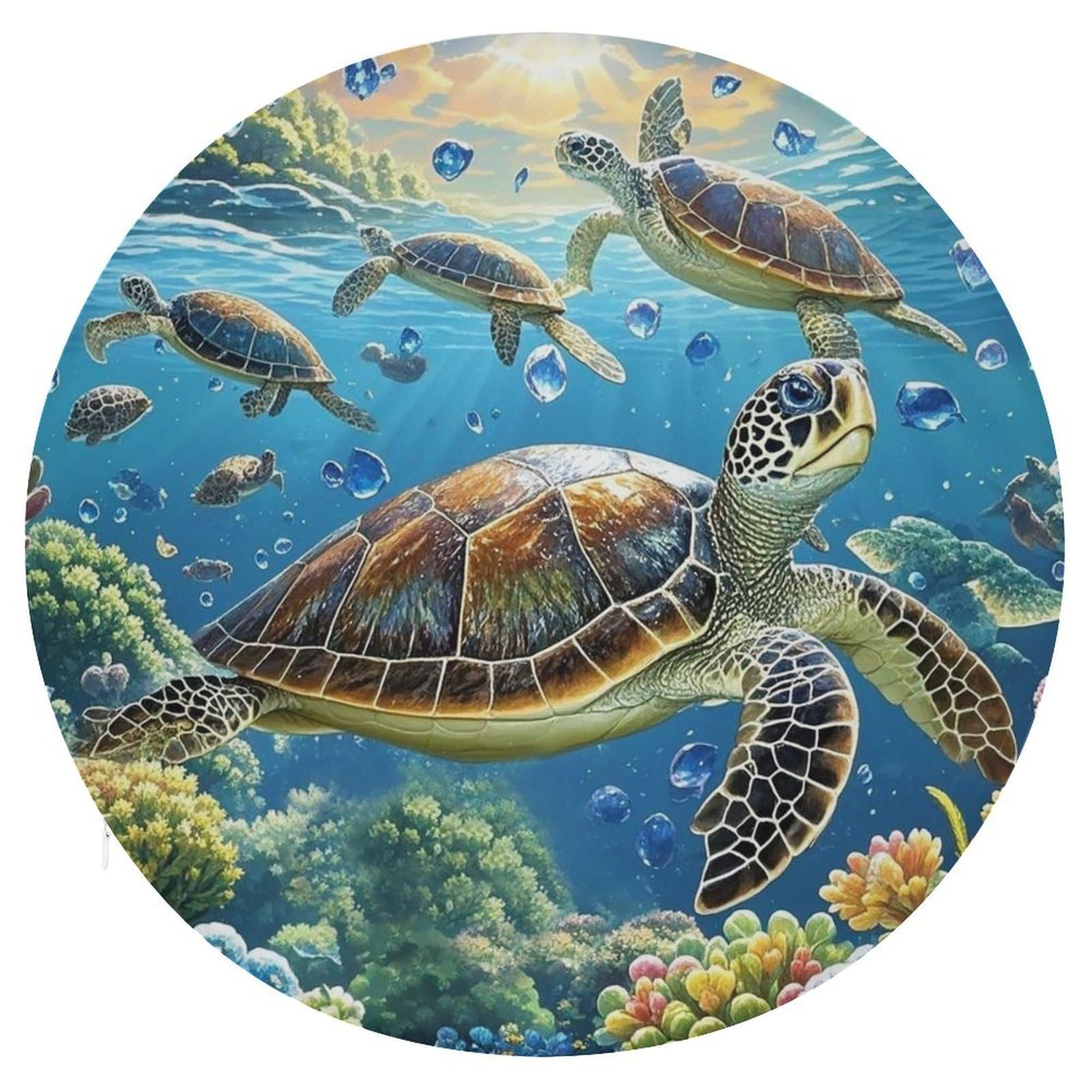 FekiLoot Sea Turtles Diamond Painting Seat Cushion Comfort Memory Foam Seat Cushion Chair Pad Soft Round Stool Cushion Chair Cushion Removable Washable Cover for Home Office Outdoor Bistro 15.35 Inch