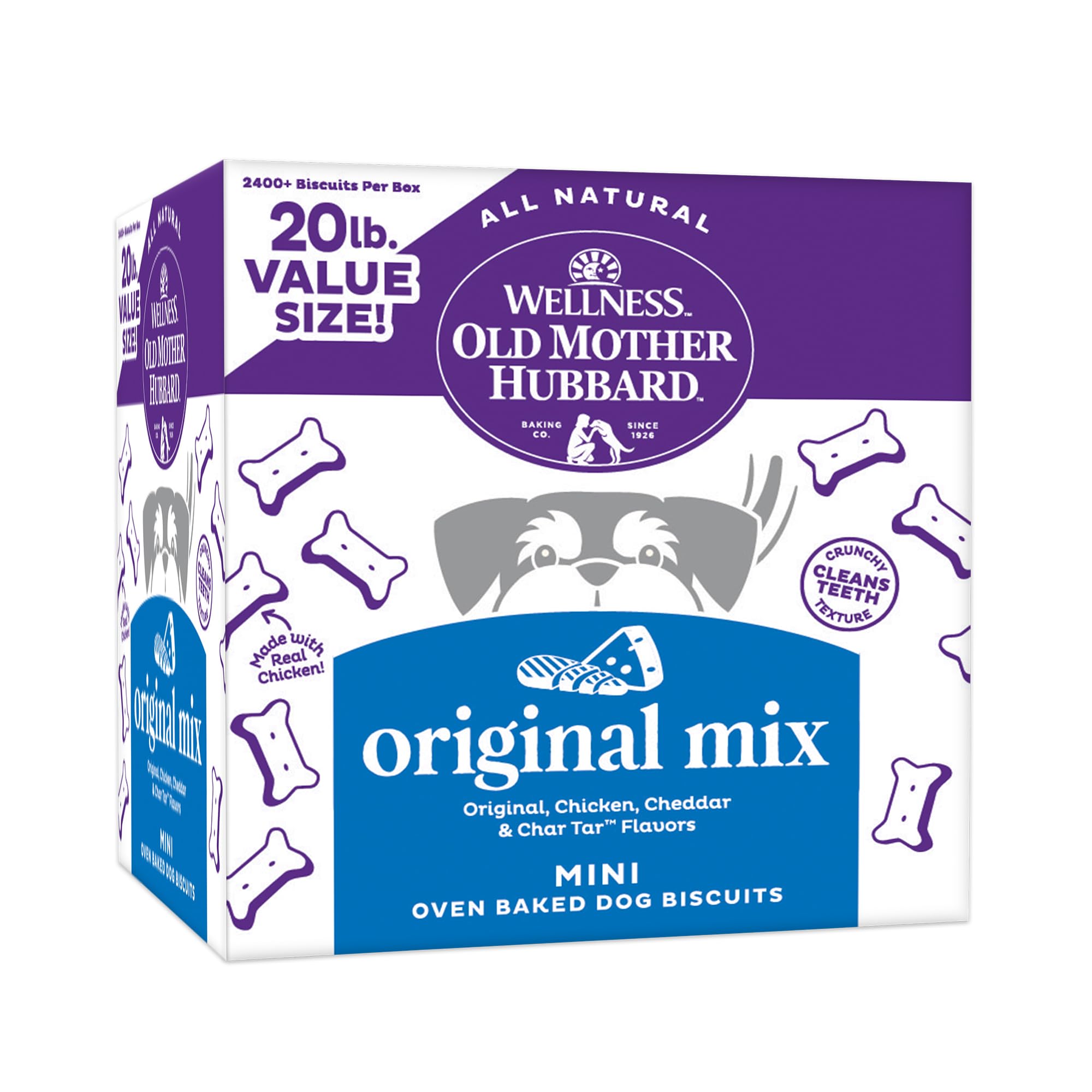 Old Mother Hubbard Wellness Original Mix Dog Biscuits, Natural, Training Treats, Four Flavors, Mini Size, (20 Pound Box)