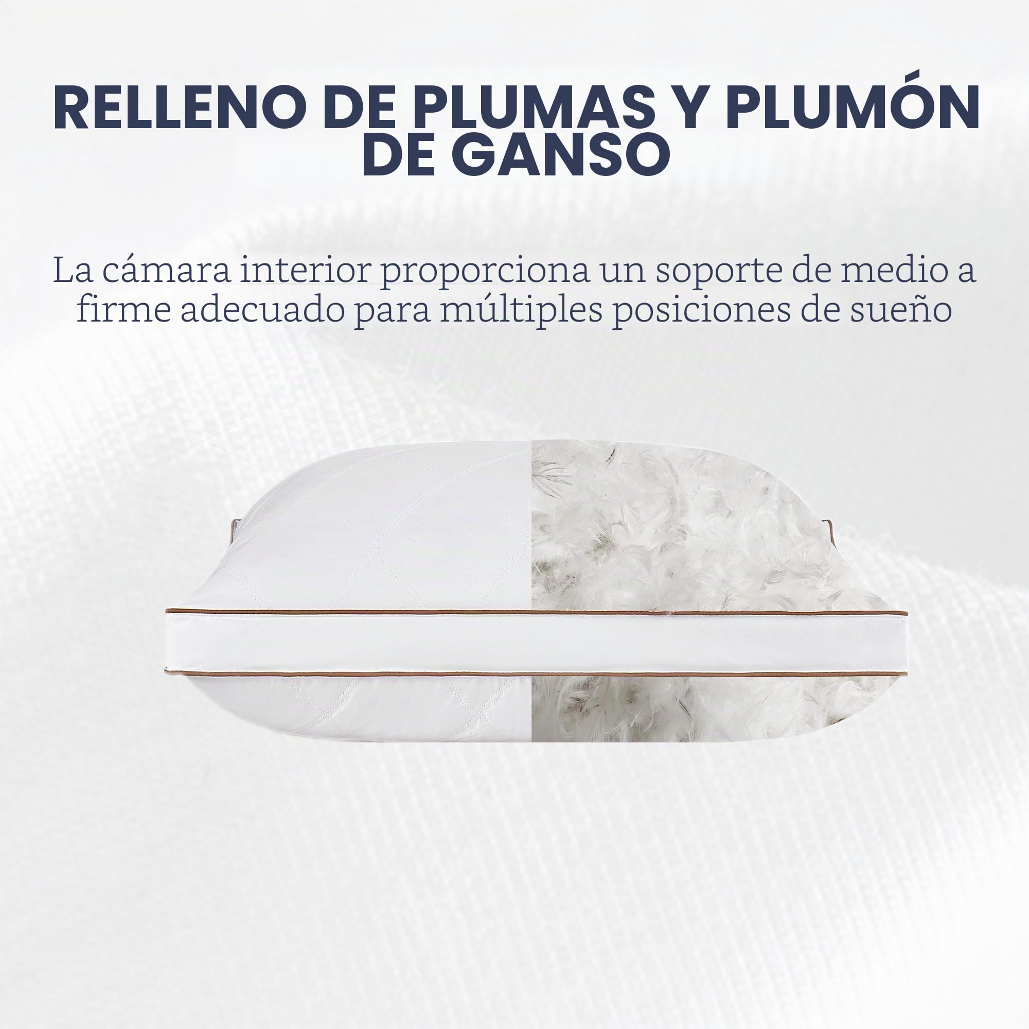 Deodar Juego de 2 Almohadas de Plumas 65 x 65 cm, Funda de Algodón | Transpirables, hipoalergénicas y lavables, con certificación Öko-Tex y RDS para un descanso cómodo y seguro