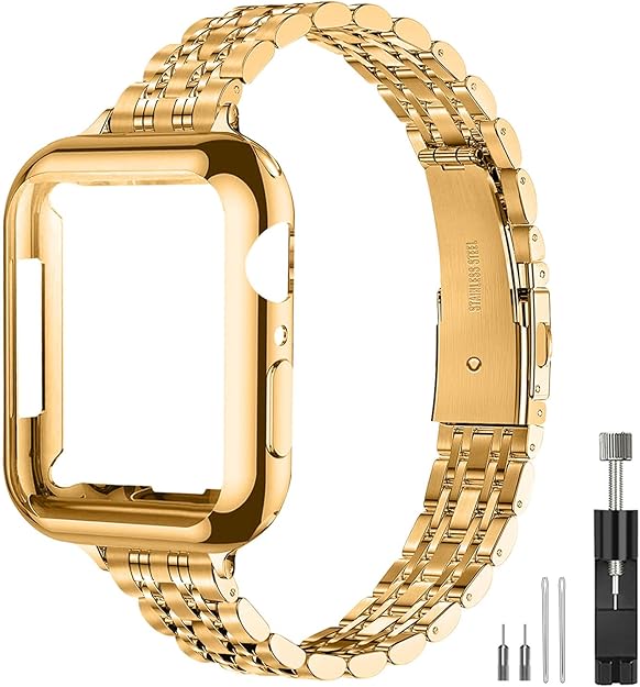QUNDAXI Stainless Steel Link Bracelet compatible with Apple Watch