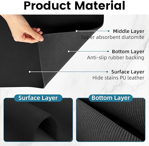 Miniatura 4 de PoYang Tapete de café extragrande de 31.5 x 17 pulgadas, accesorios de barra de café para encimera, tapete absorbente para secado de platos,