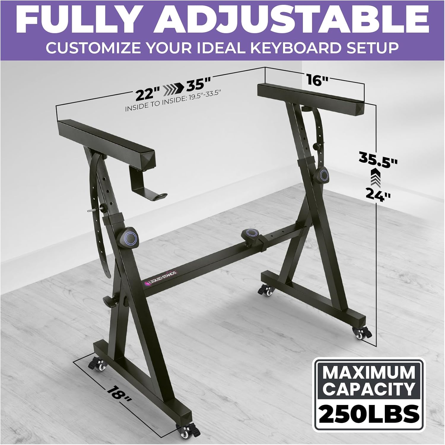 Liquid Stands Piano Keyboard Stand w/ Wheels & Adjustable Bench – Heavy Duty Digital keyboard Piano Stand and Bench for 54–88 Key, Electric Pianos Rack – Portable, Sturdy Music Stool & Seat Set