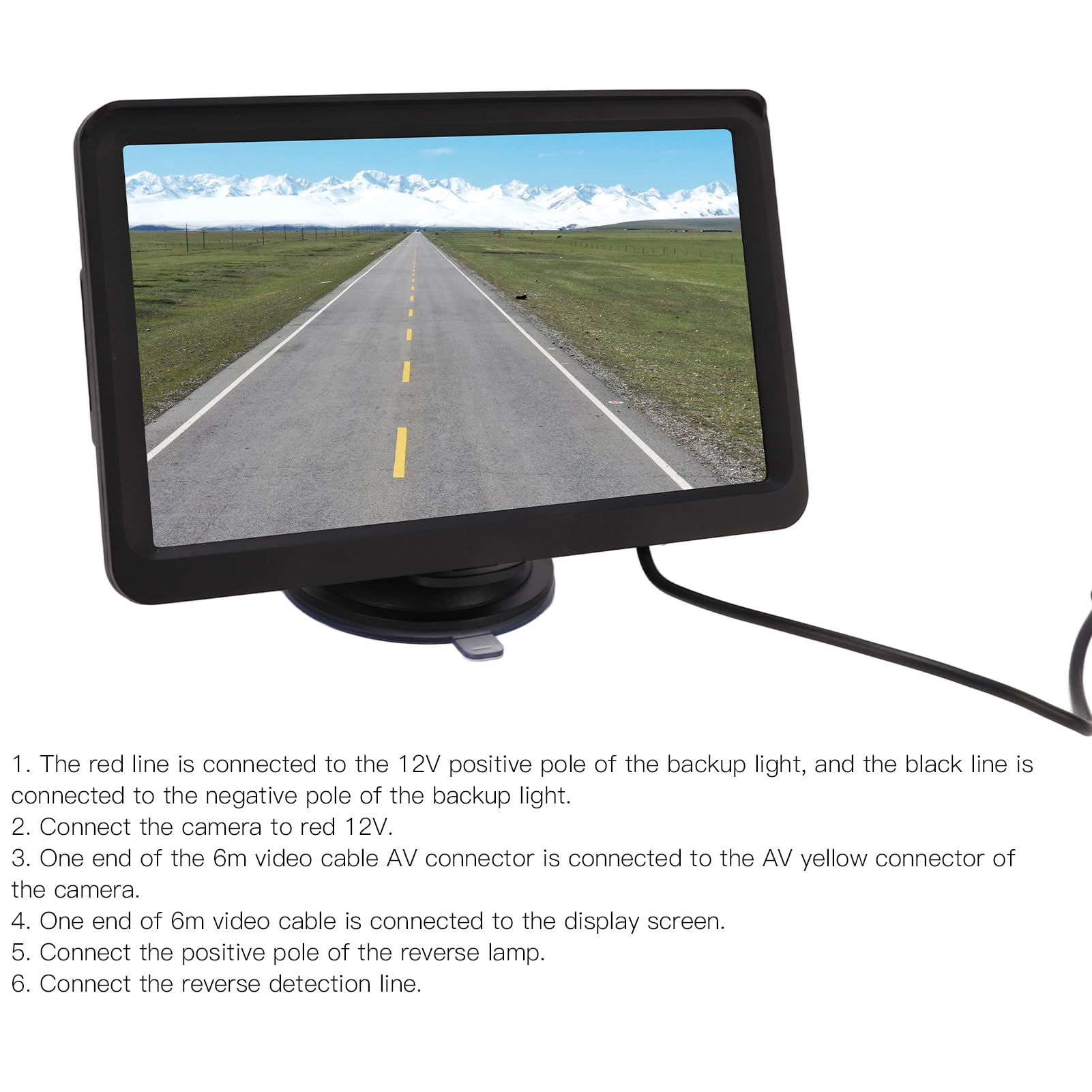 7-calowa kamera cofania z zestawem monitora, szerokokątny system parkowania cofania 170° z noktowizorem 4LED, kabel 6 m do samochodu kempingowego z przyczepą, autobusu, furgonetki (Round Hole Camera)