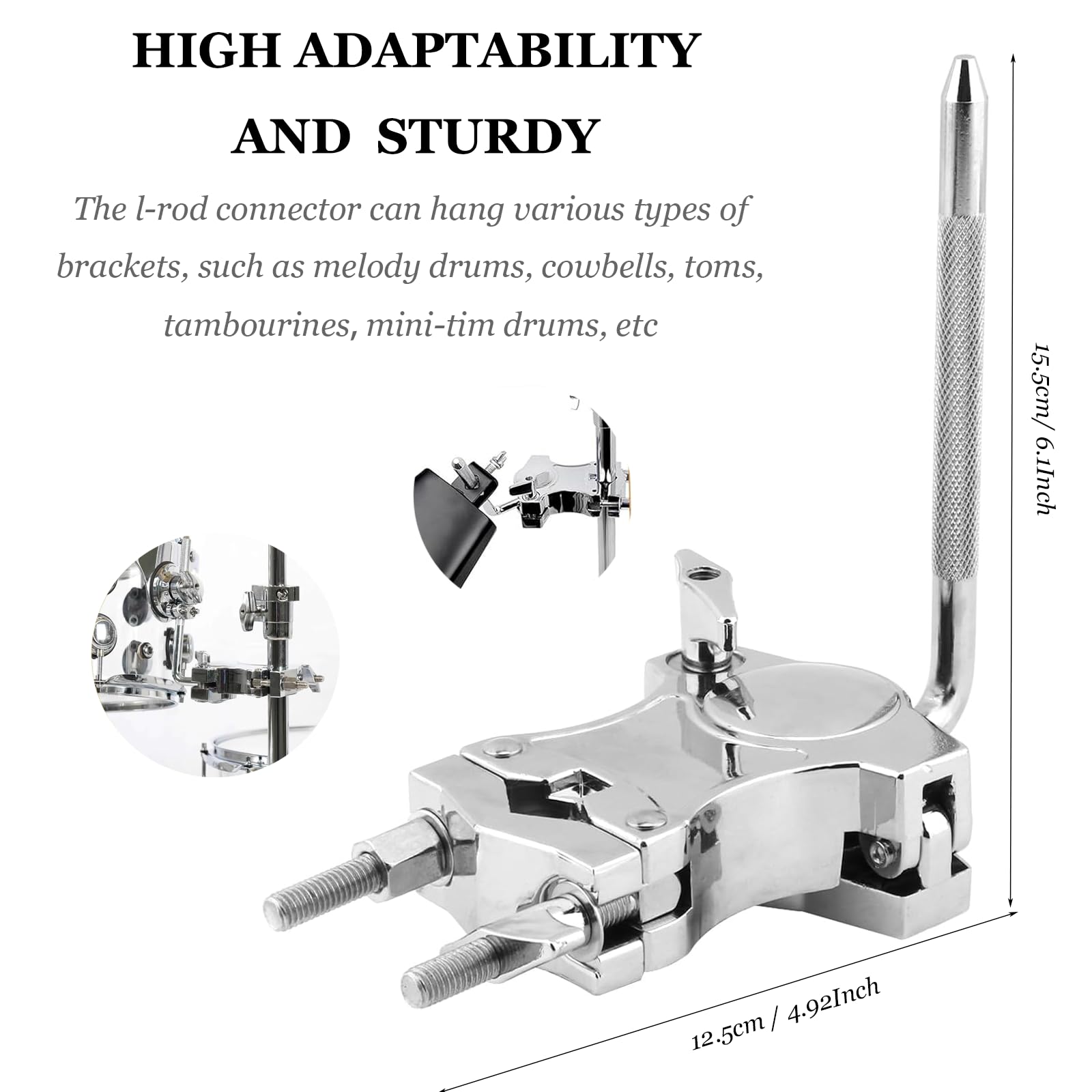 L-Rod Cowbells Clamp And 7 Inch Cowbell Set, Cowbell Mount Bracket, Adjustable Mounting Bracket Clamp for Drum Musical Instrument Accessory, Cowbell Percussion L-Rod Holder for Cowbell
