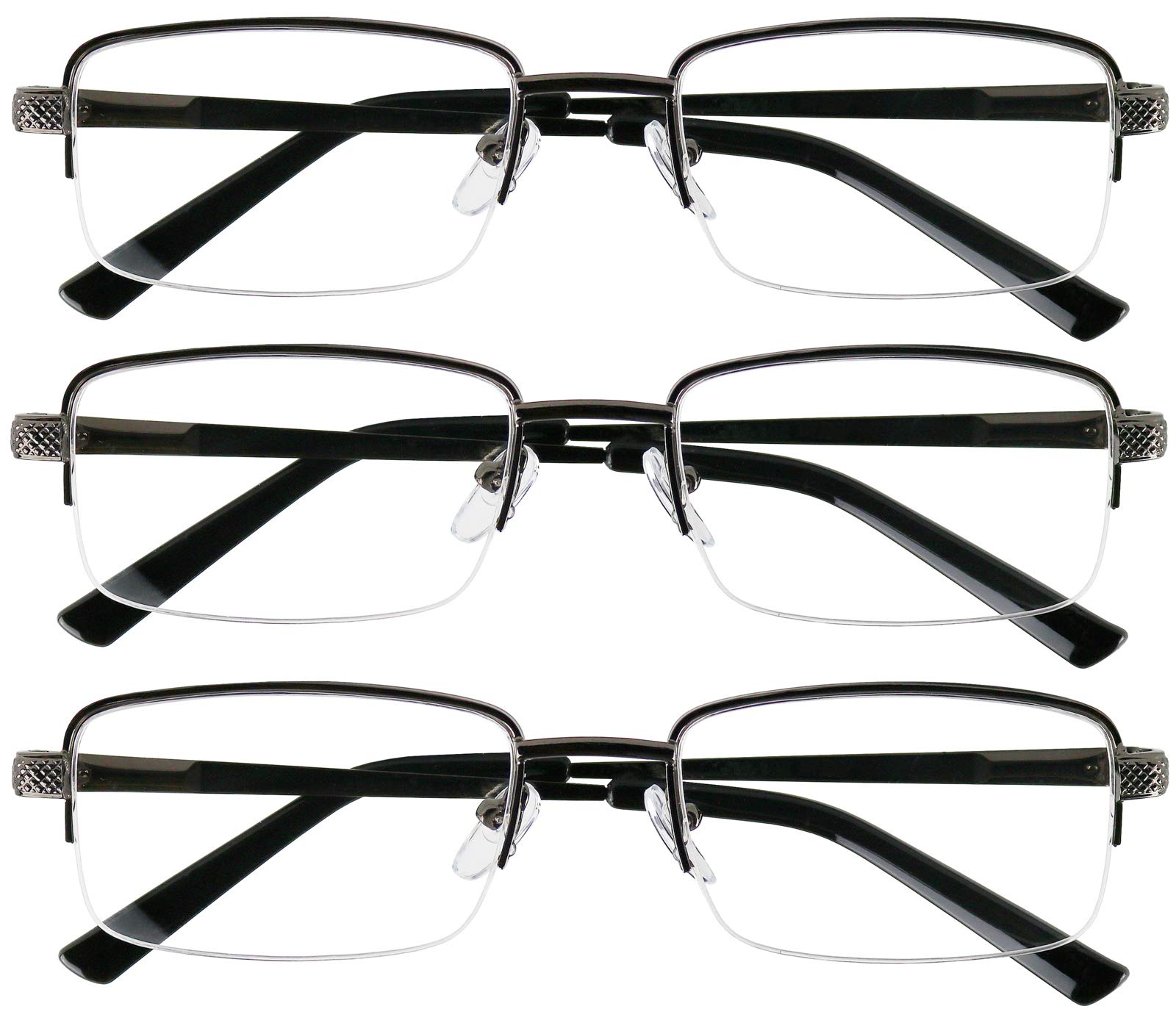 Success Eyewear Juego de 3 gafas de lectura de media montura de metal con bisagra de resorte de alta calidad para hombre y mujer, 1,25