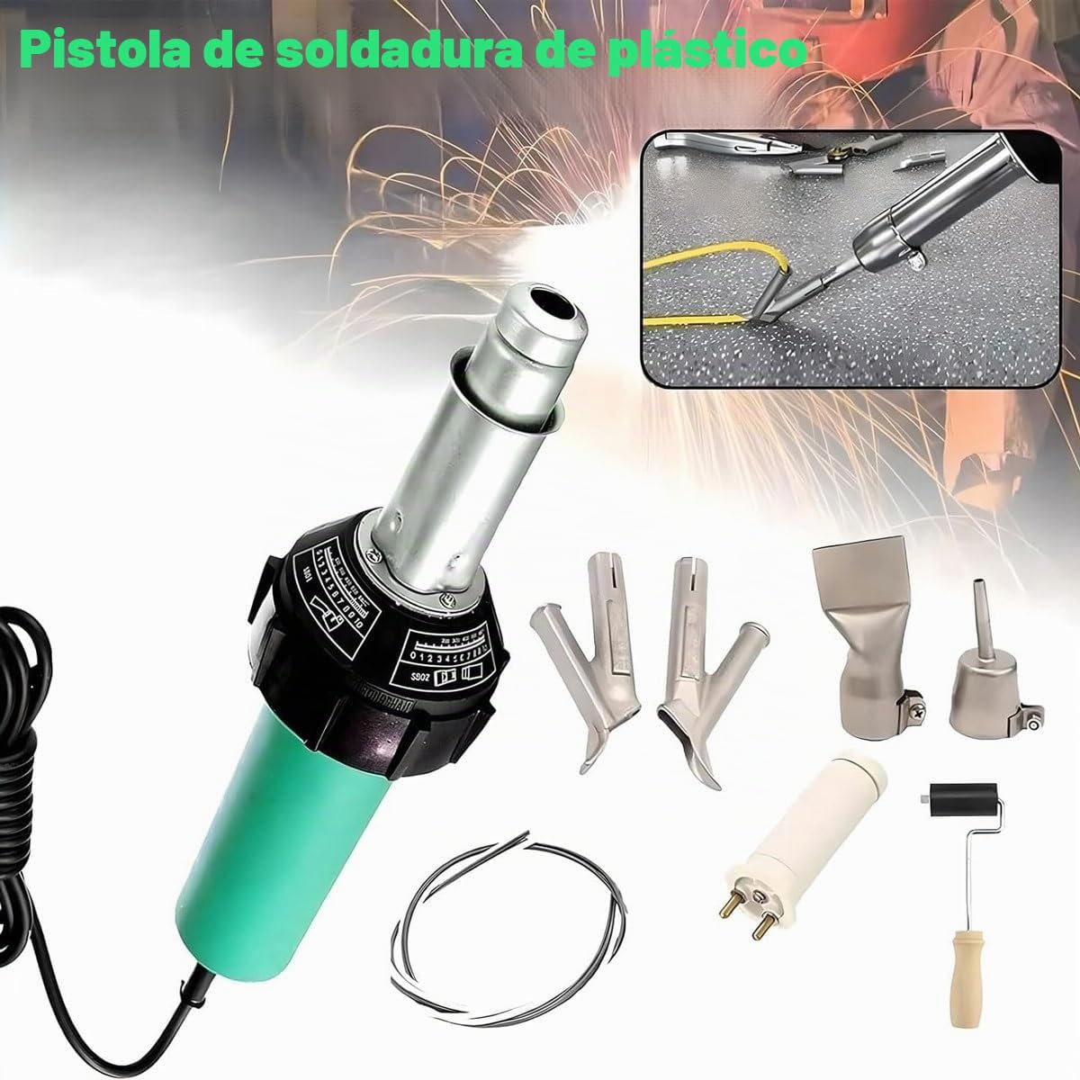 Pistola de soldadura de aire caliente, soldadora manual de plástico PVC variable de 1600 W con boquillas y accesorios para bricolaje mejoras del hogar y pelado de pintura
