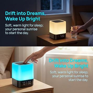 Gallstep Night Lights Bluetooth Speaker, Alarm Clock Bluetooth Speakers Touch Sensor Bedside Lamp Dimmable Multi-Color Changing Bedside Lamp, MP3 Player, Wireless with Lights
