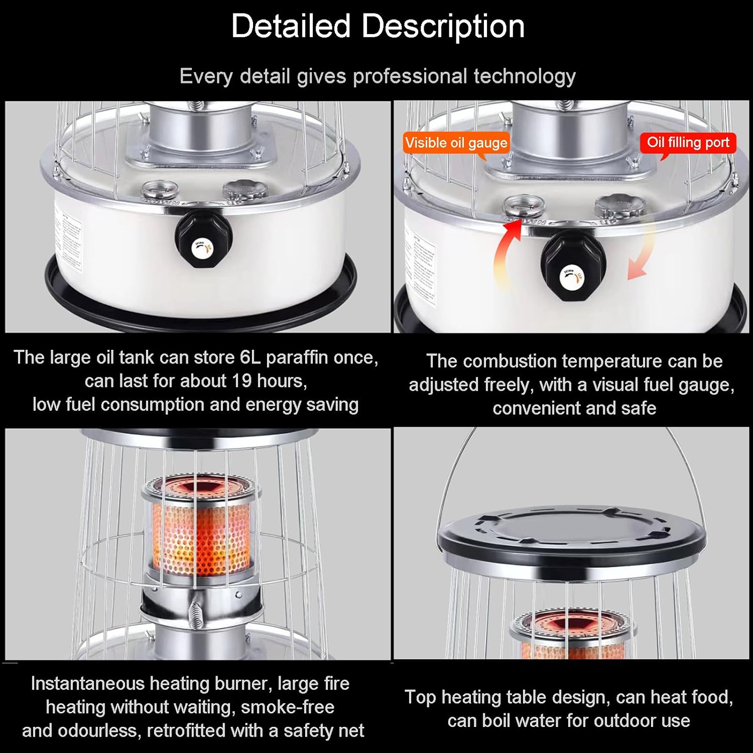 6L Kerosene Heater, Portable Kerosene Stove Heater, Lightweight Energy-Saving Kerosene Stove Burner for Indoor Outdoor Ice Fishing Backpack Hiking with Wicks, Storage bag, Oil Pump, Funnel, Gloves