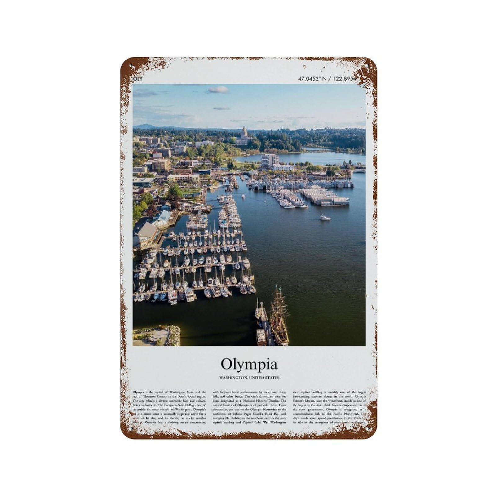 xiaoxiaoshen Olympia Washington City Scenery Wall Decor Art Metal Tin Poster Modern Home Decor Art Home Bar Shop Decorations Vintage Sign 30x20cm