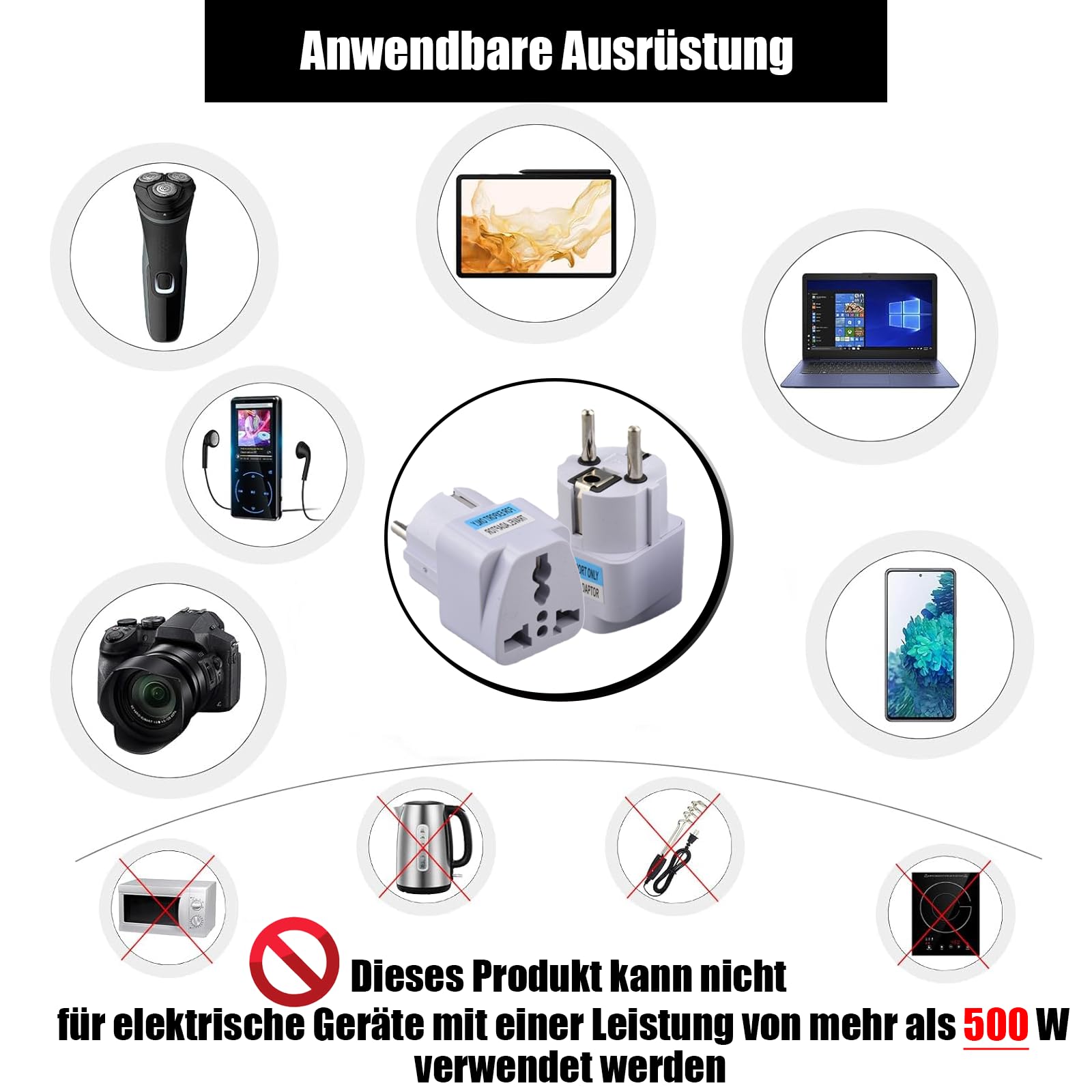 Powice 2 x uniwersalny adapter 10 A/250 V, 500 W, międzynarodowy adapter do Wielkiej Brytanii, USA, Chin i wielu innych