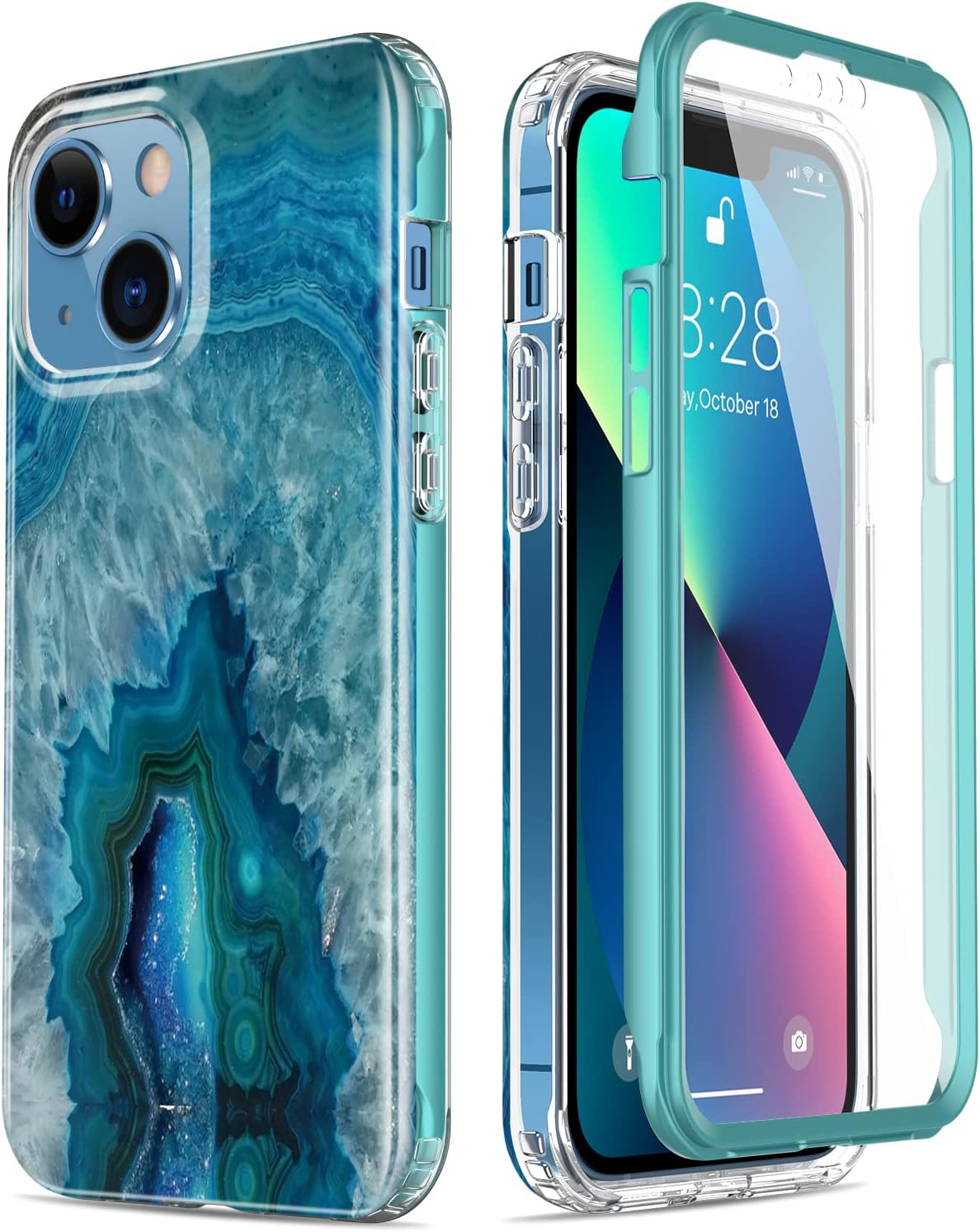 Esdot for iPhone 13 Mini Case with Built-in Screen Protector,Military Grade Rugged Cover with Fashionable Designs for Women Girls,Protective Phone Case 5.4" Agate Stone