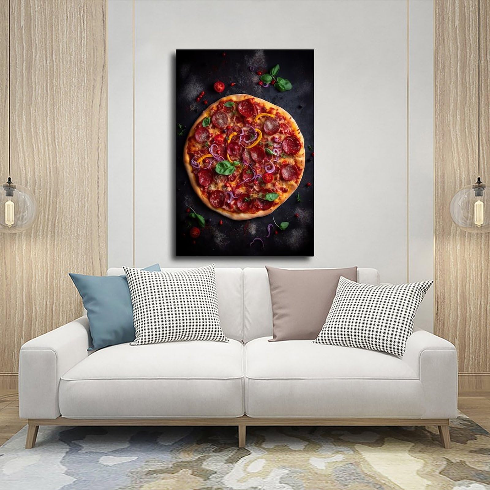 GIEIG Kunstdruck für Küche, Restaurant, Essen, leckere Salami, Pizza, Poster, Druck für Teenager, Jungen, Zimmer, Leinwand, Wandkunst, Leinwand, Gemälde, Druckrahmen, 40,6 x 61 cm