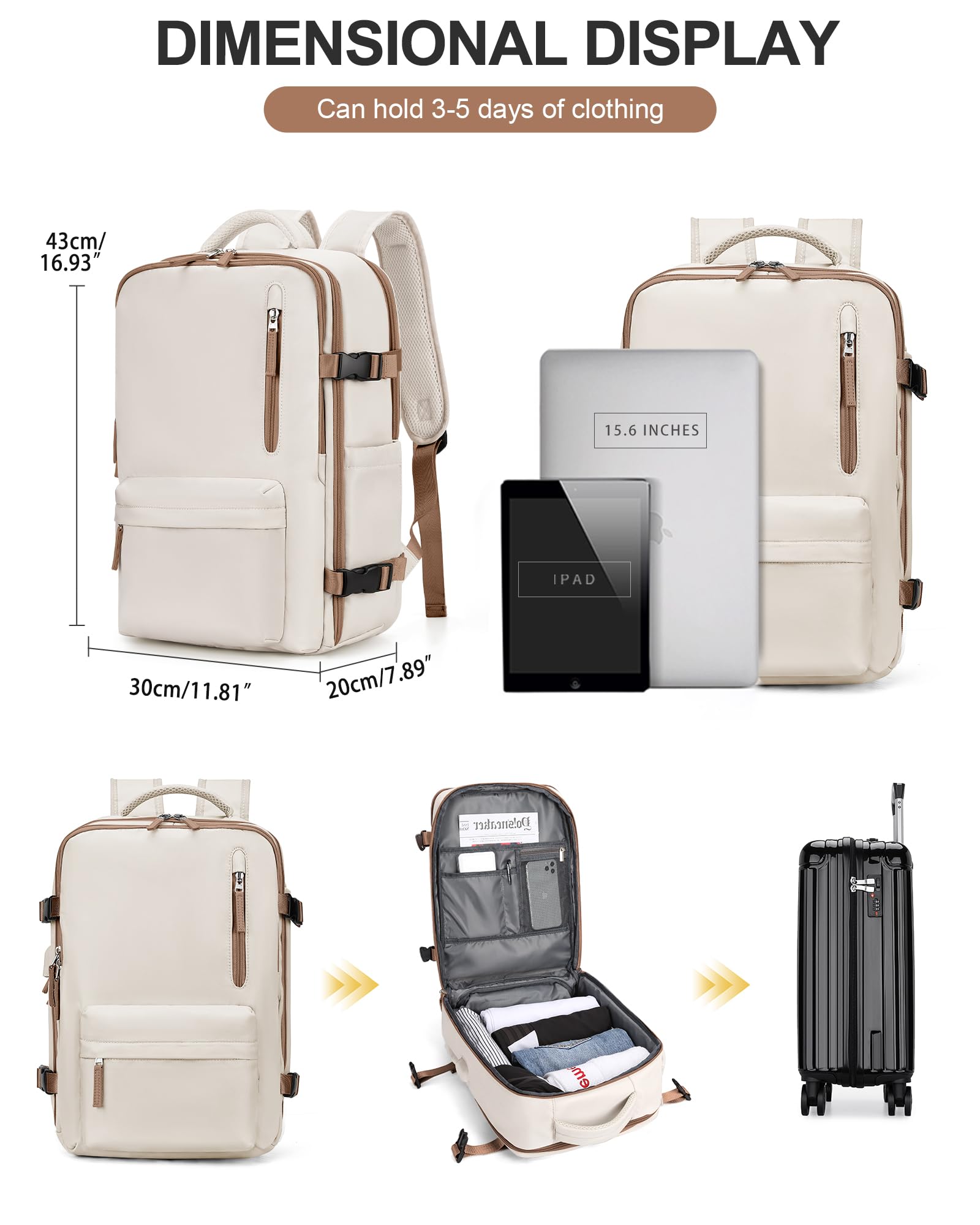 BJLFS Borse da Cabina per Ryanair 40×20×25 Bagaglio a Mano Easyjet 45×36×20 Borsa Zaino da Viaggio, Zaino da trekking,Zaino Casual per laptop da 14 pollici per scuola