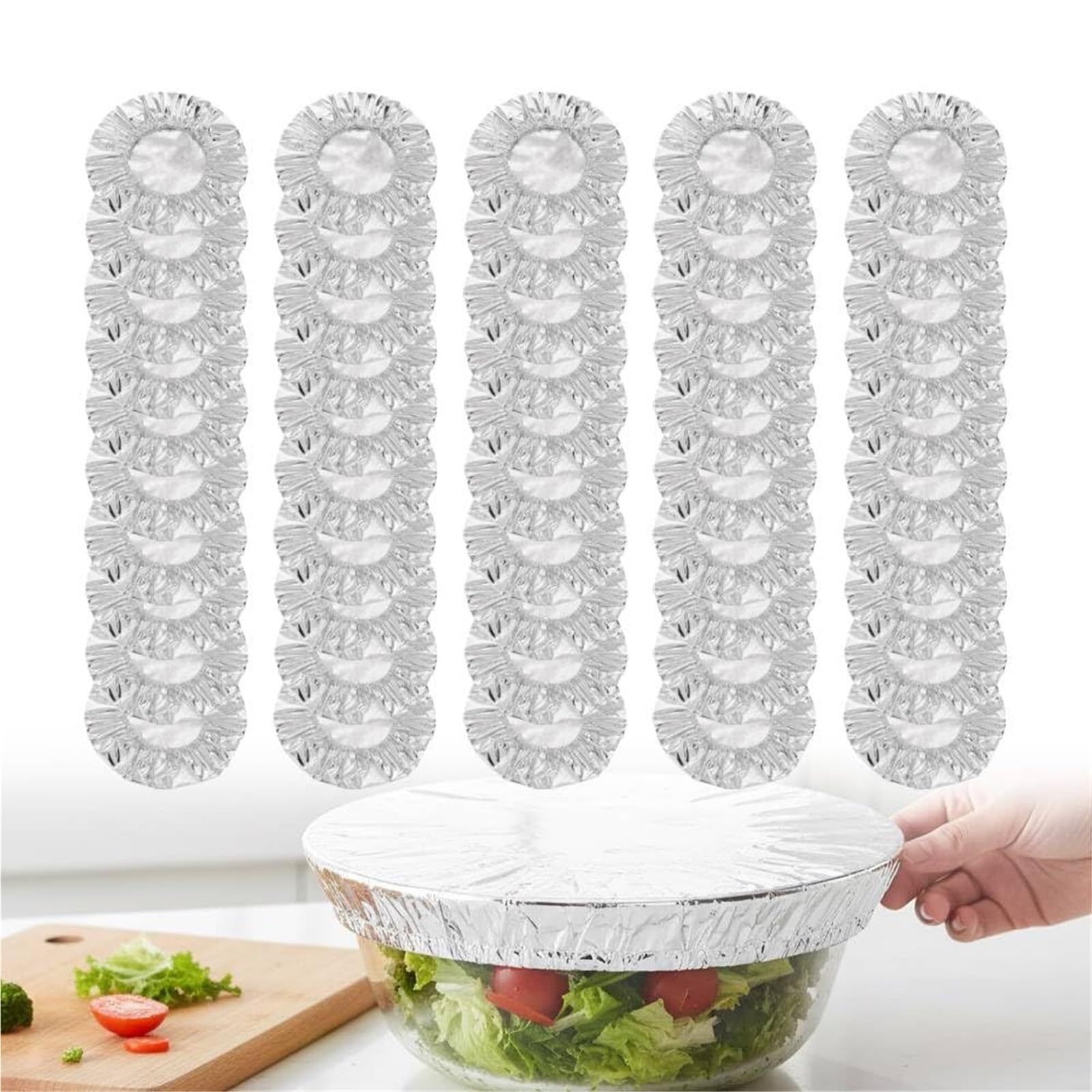 Aluminum Foil Food Covers, Tin Foil Food Insulation Cover, Aluminum Foil Heat Insulating Covers, Reusable Aluminum Foil Heat Shield Lids with Elastic Edges(50pcs)