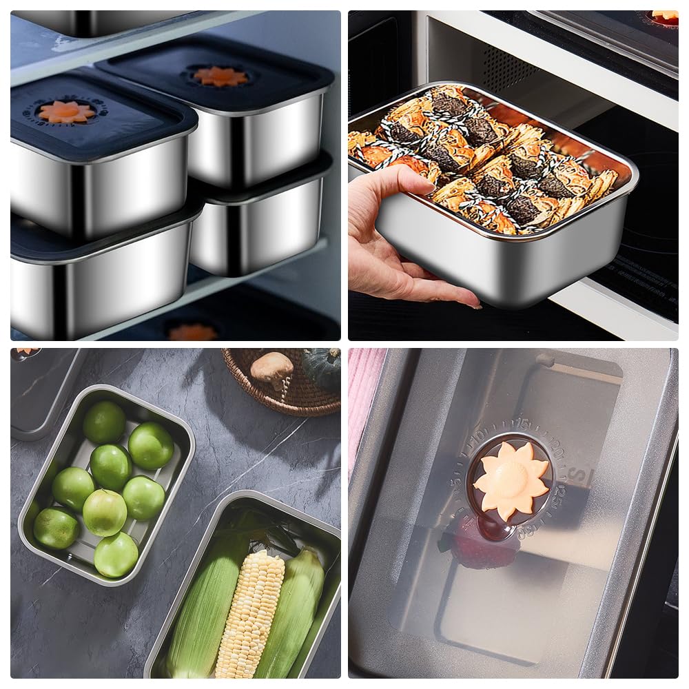 2 Contenitori Salvafreschezza in Acciaio Inox con Coperchio, 4500 ml, Contenitori per Alimenti Riutilizzabili con Coperchio per Ristorante, Cucina, Congelatore