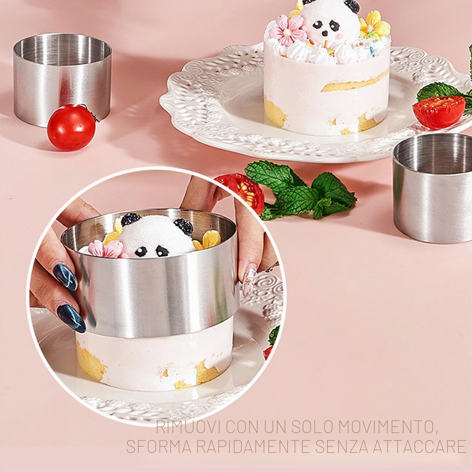 12 Pezzi Coppapasta Tondi Acciaio Inox 8cm con Coperchio e Base Coppa Pasta Tondo Anello per Torte per Dessert Pasticceria Glassa Biscotti Panini Torte Mousse