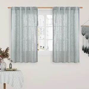 LAMIT 54 Inch Semi Sheer Window Linen Curtains, Light Filtering Panels Back Tab and Rod Pocket Neutral Drapes for Bedroom/Living Room, Greyish Blue, 2 Panels, 34 x 54 Inch