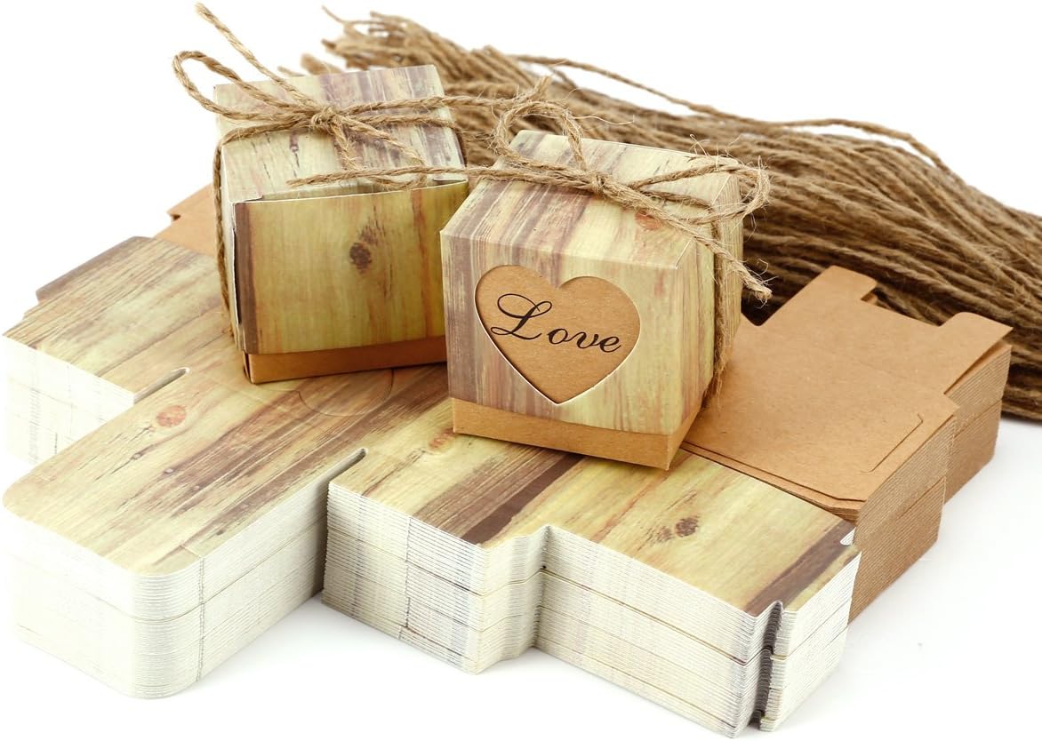 100Pcs Heart Love Rustic Sweet Laser Cut Candy Gift Boxes Wedding Party Favour