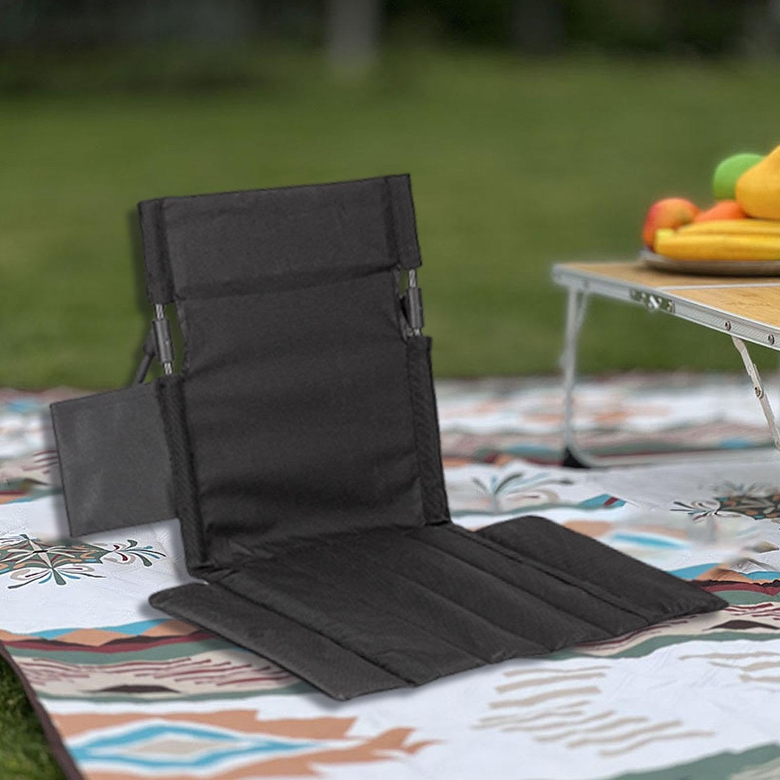 MERIGLARE Stadionsitz, Tribünenkissen, Multifunktionaler Klappstuhl, Bodenstuhl für Strand, Reisen, Wandern, Picknick, Angeln, Schwarz