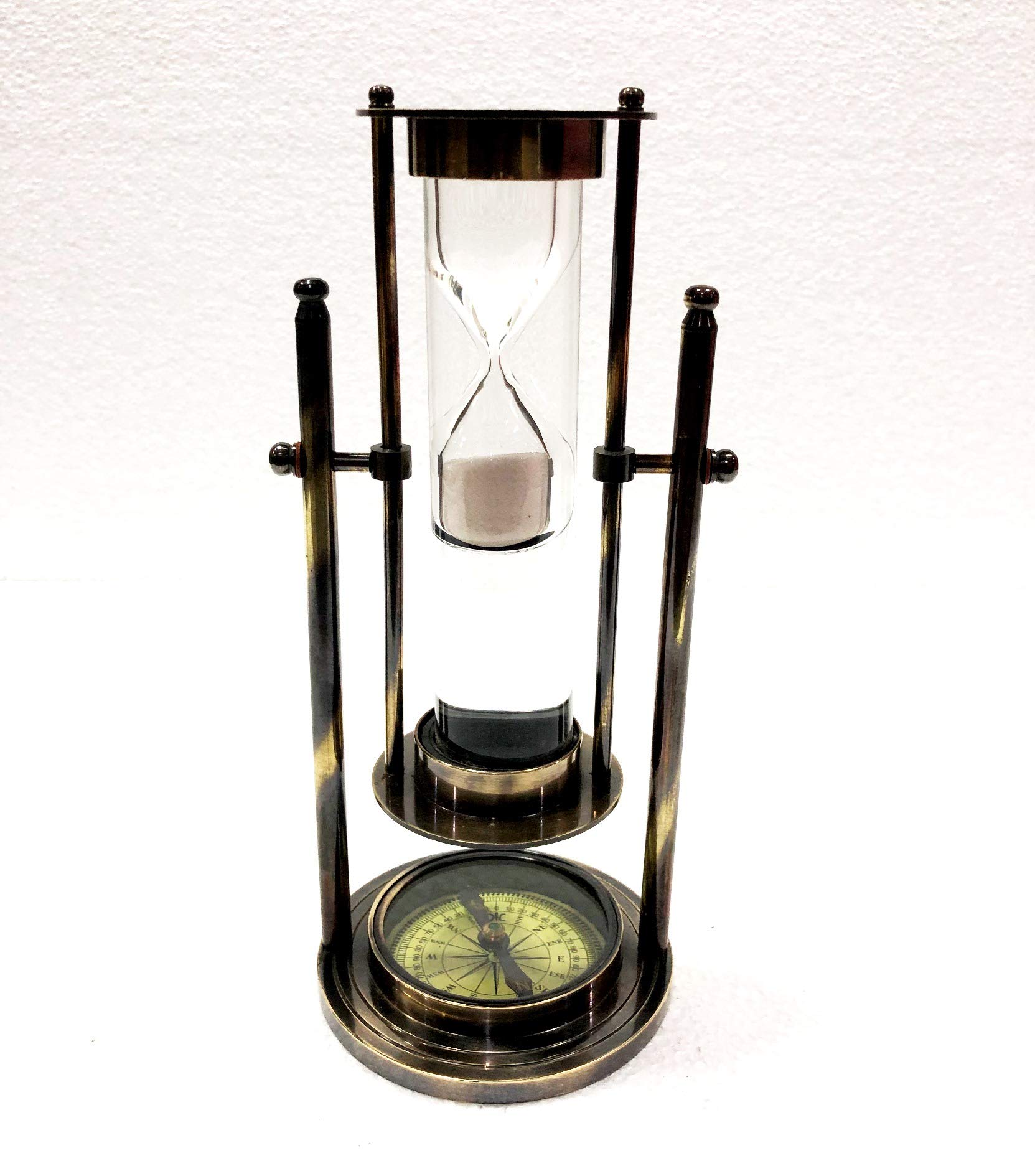 Nautical Collection Store Sablier rotatif blanc 22,9 cm en laiton massif antique avec boussole