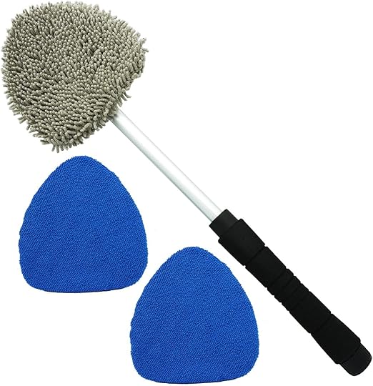 JOYFUL&HOPEFUL Car Windshield Cleaner Tool,Interior Windshield Cleaning Tool with Extendable Handle,Microfiber and Chenille Car Inside Windshield Cleaner Tool Anti Fog, Streaks Free