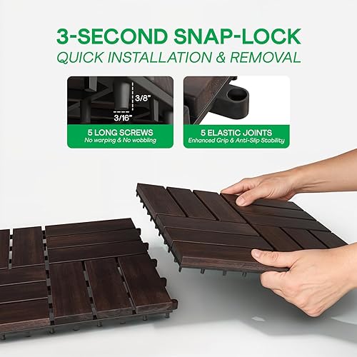 Vista 6 de Idzo Baldosas de Terraza Entrelazadas 9.6 PIES CUADRADOS - 10 PIEZAS Baldosas Impermeables de Madera de Acacia para Patio, Baldosas de Piso
