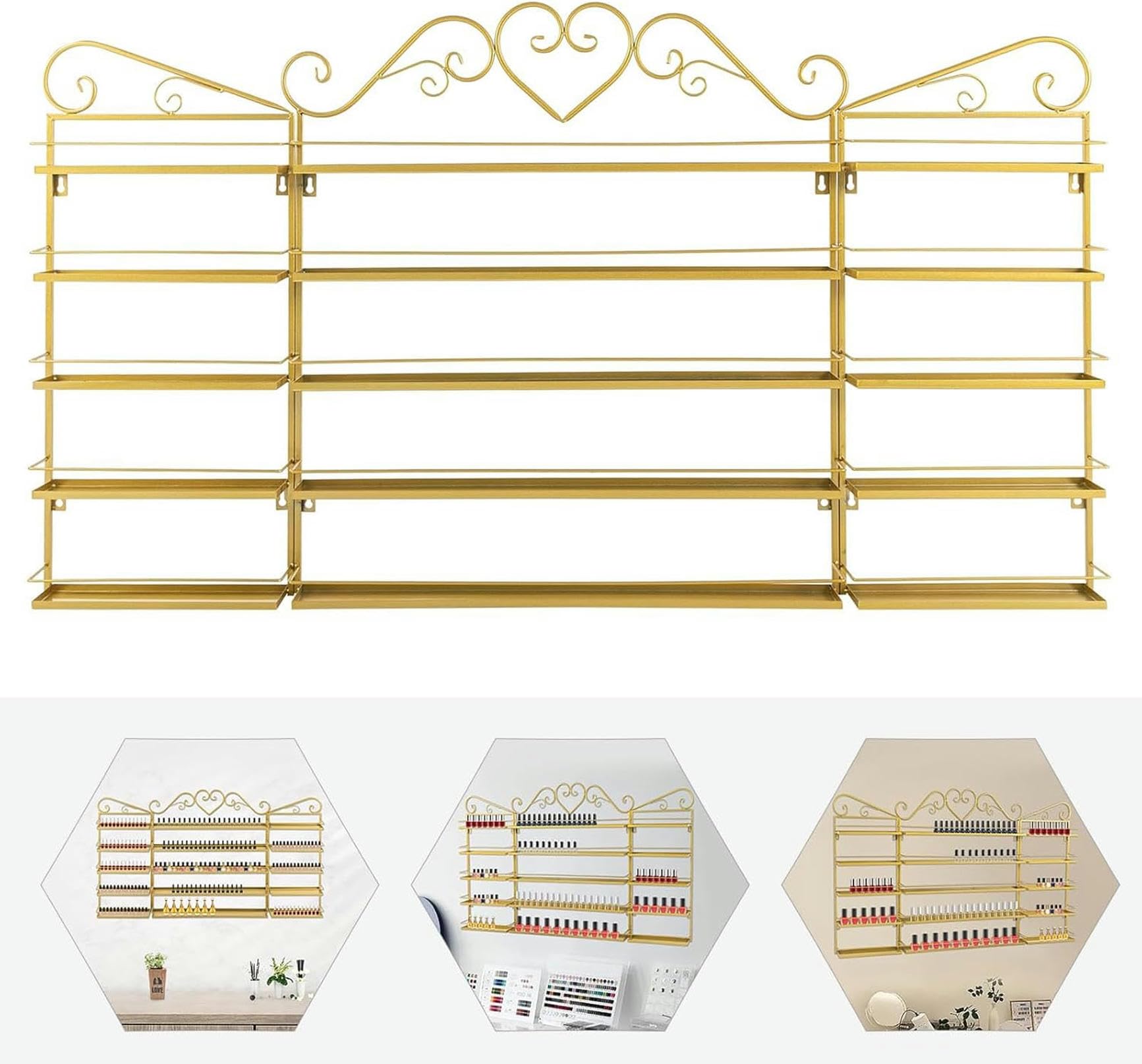 Organizador de esmaltes de uñas de Pared: Organizador de esmaltes de uñas de 5 Niveles para Montaje en Pared, Fabricado en Metal, Adecuado para Salones de uñas y centros de Belleza, Soporte