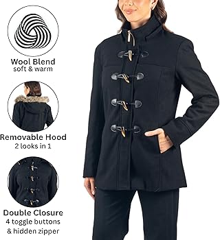 【PHOEBE ENGLISH】背面プリーツ Hooded Coat black Amazon.com: Alpine Swiss Duffy Womens Black Wool Coat Fur Trim