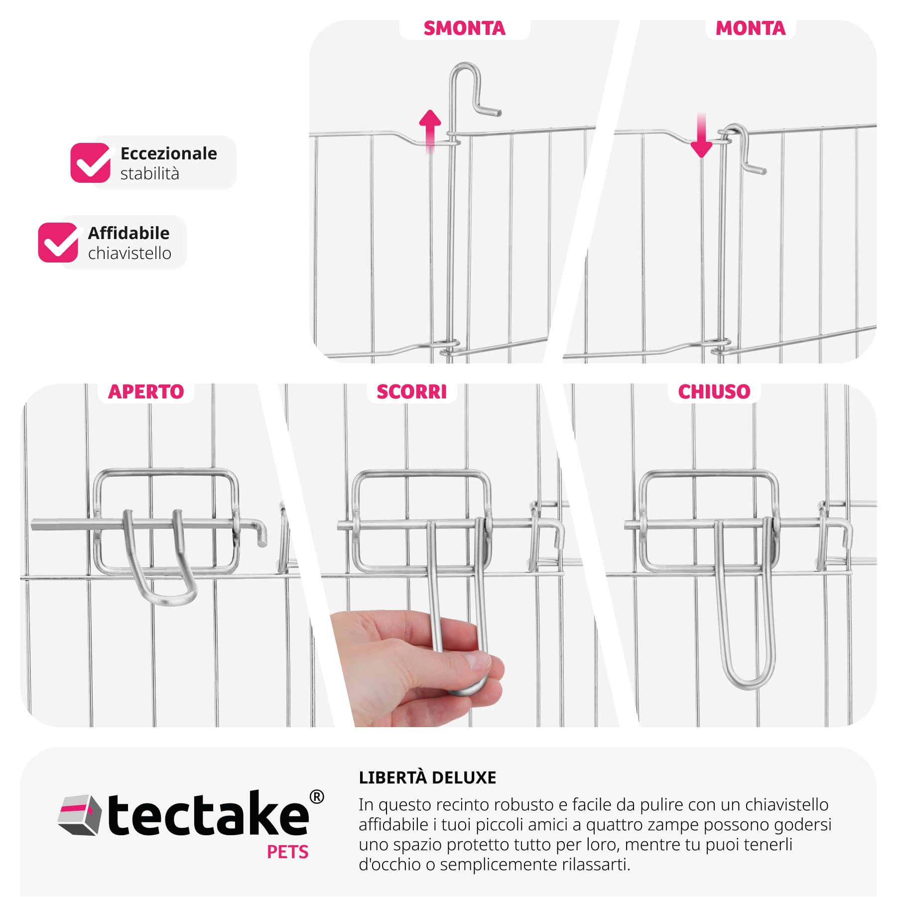 tectake® Recinto per Animali con Rete di Sicurezza, Grande Porta con Chiusura, Montaggio ad Incastro, Conservazione Salvaspazio, Protezione da Aperture Accidentali e Intrusi - Ø 145cm, Nero