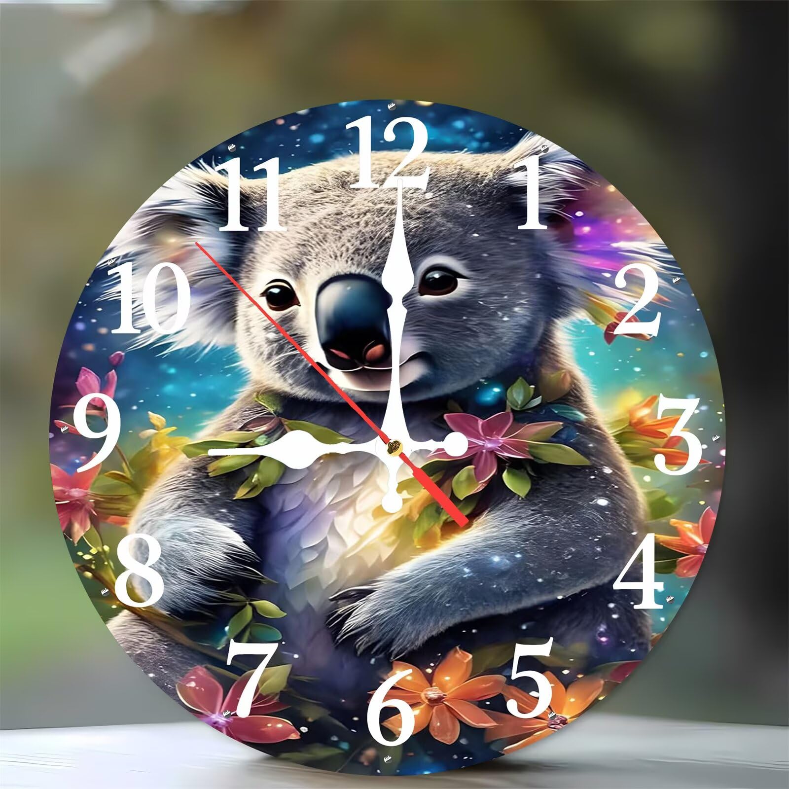 Horloge murale moderne pour cuisine et chambre, motif koala en bois zen