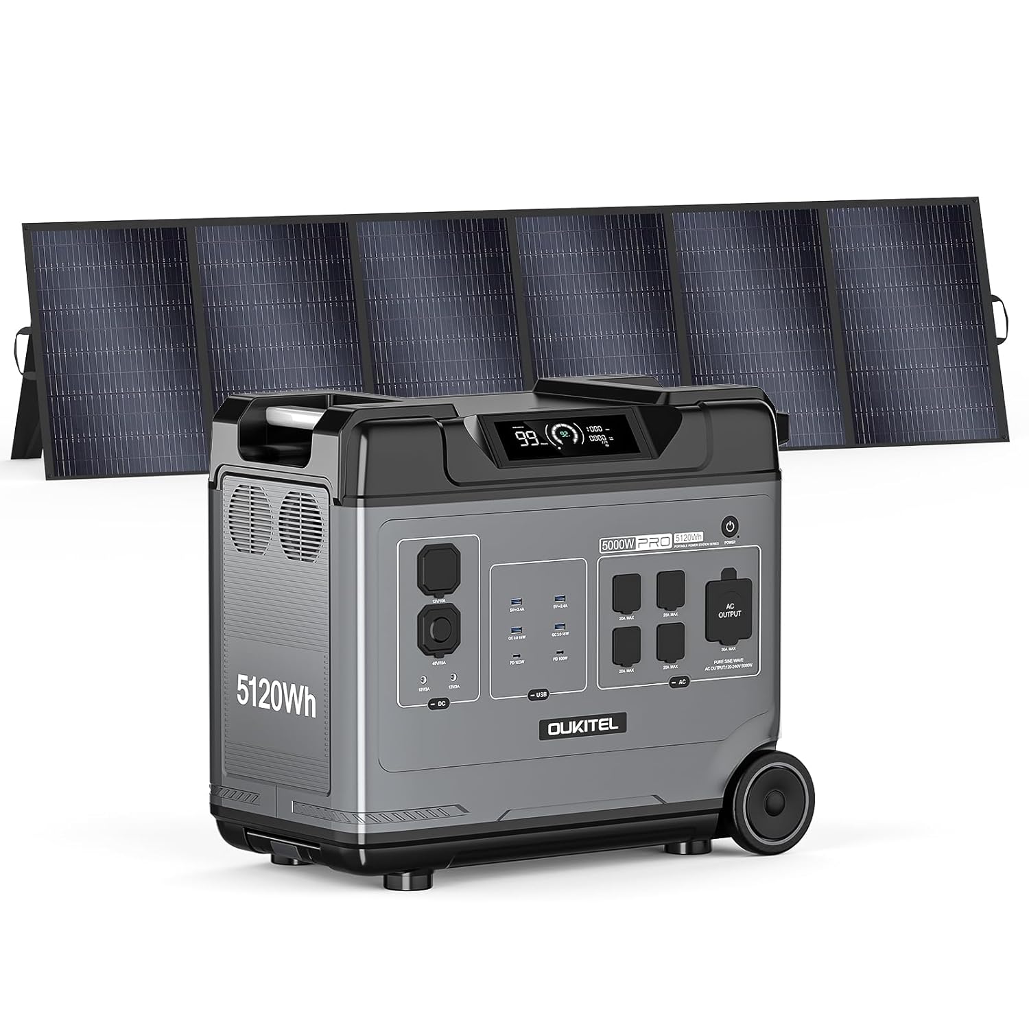 Oukitel BP5000 Pro MAX 5120Wh 5000W Solar Generator with 500W Solar Panel 120V 240V Split Phase Output 9000W