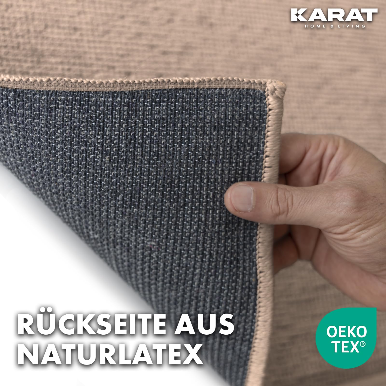 KARAT Premium Teppichläufer gewebt - 80 x 450 cm, Braun - Flauschiger Baumwoll Teppich - Läufer für Küche, Flur & Wohnraum - Flurläufer Küchenläufer Flurteppich (Azade)