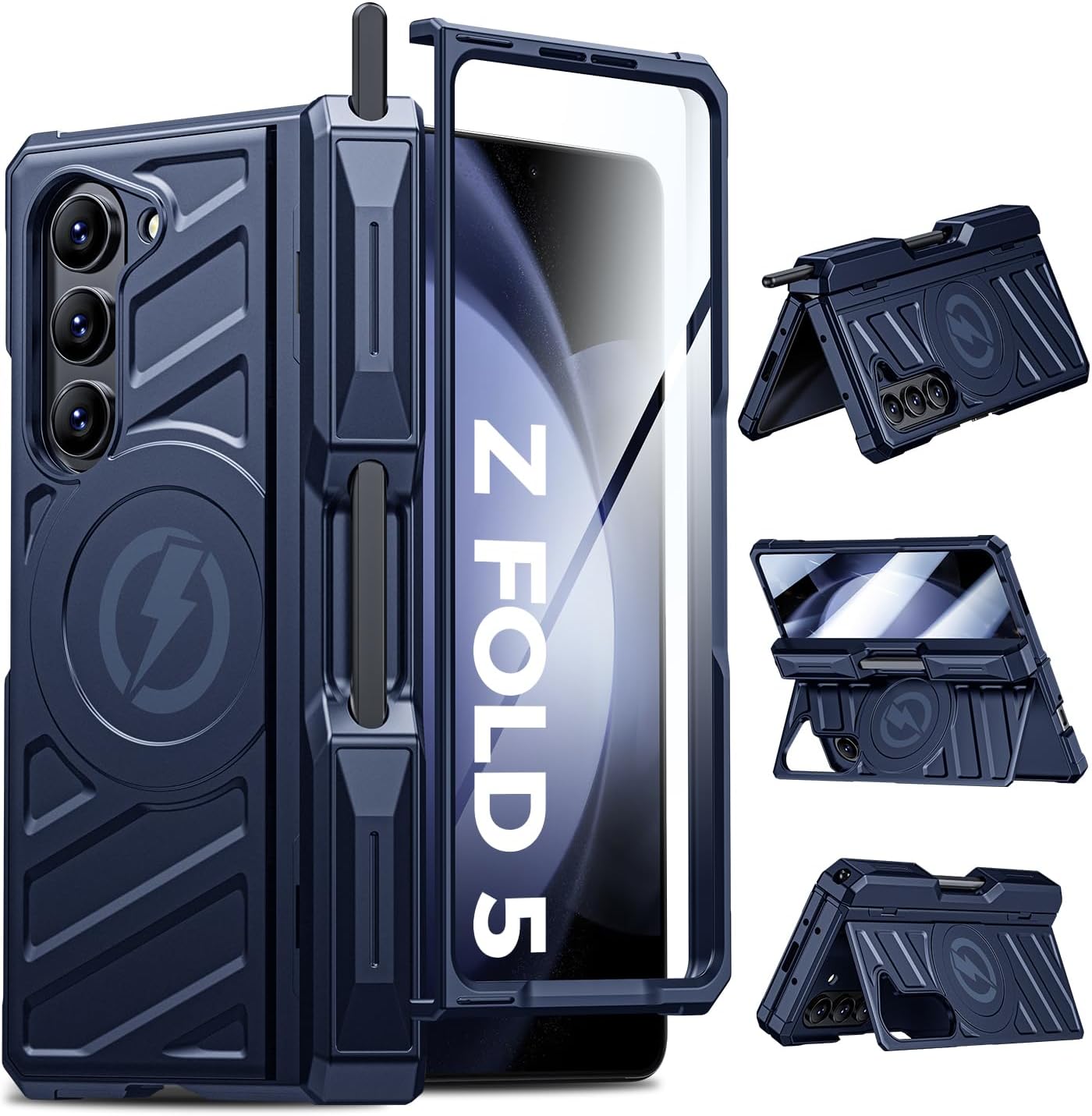 Professional Heavy-Duty Case for Galaxy-Fold-5: 360° Full-Body Protection with Hinge Cover, Magnetic Kickstand & S Pen Holder | Magsafe Compatible | for Samsung z fold 5 5G（2023）