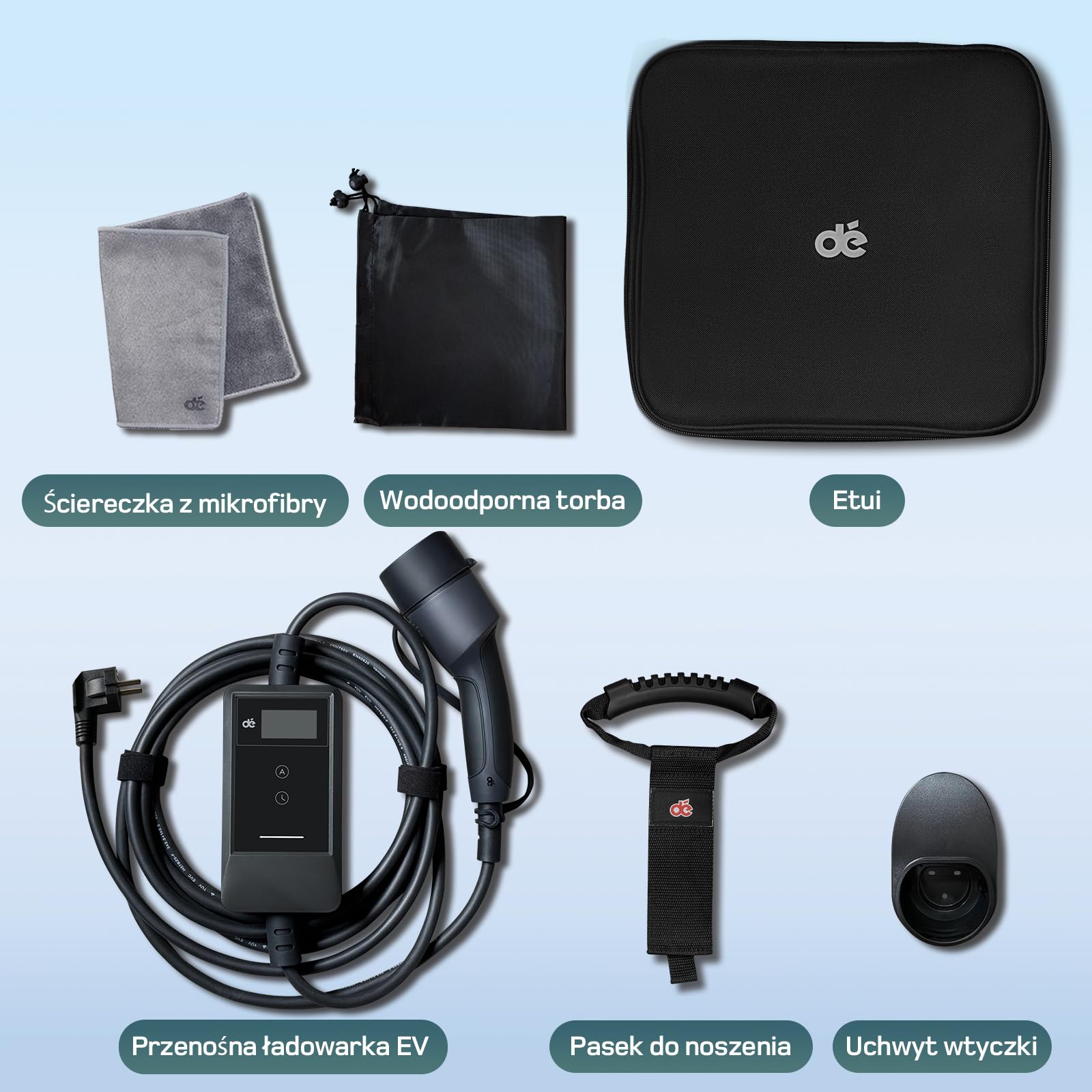 dé Ładowarka Samochodowa EV Typu 2 Schuko 3,7 kW [7m, 6-16A] z Uchwytami na Kabel i Wyświetlaczem LCD - Kompatybilna z Model 3/Y, ID.3/4/5, MG4, Q4