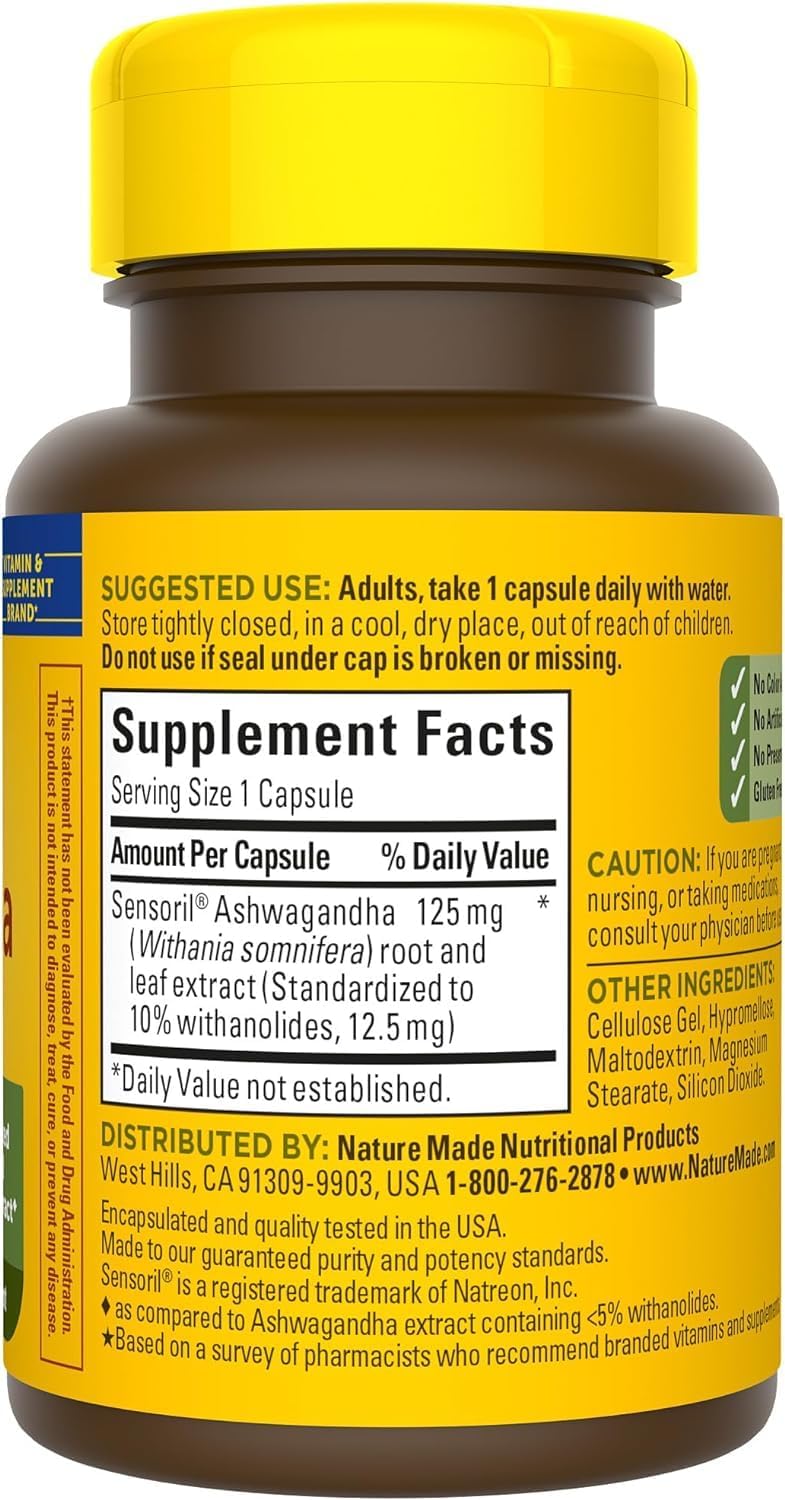 Nature Made Ashwagandha Capsules 125mg for Stress Support, 60 Capsules, 60 Day Supply (Pack of 2)