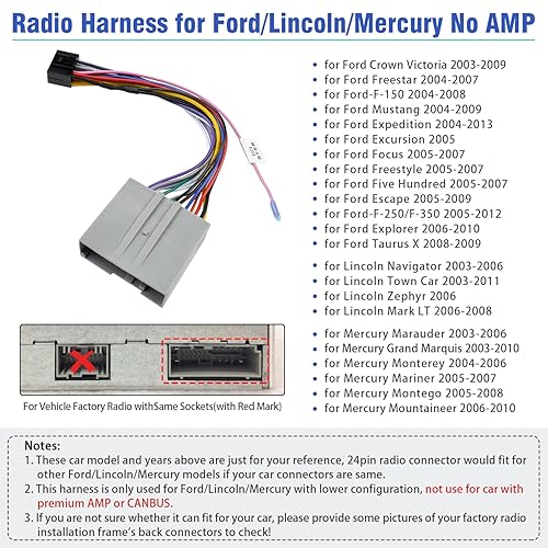 Miniatura 3 de Jayubien Adaptador de arnés de cableado de radio estéreo compatible con Ford F-150250350 Expedition Focus Escape Mustang Explorer Lincoln Mercury,