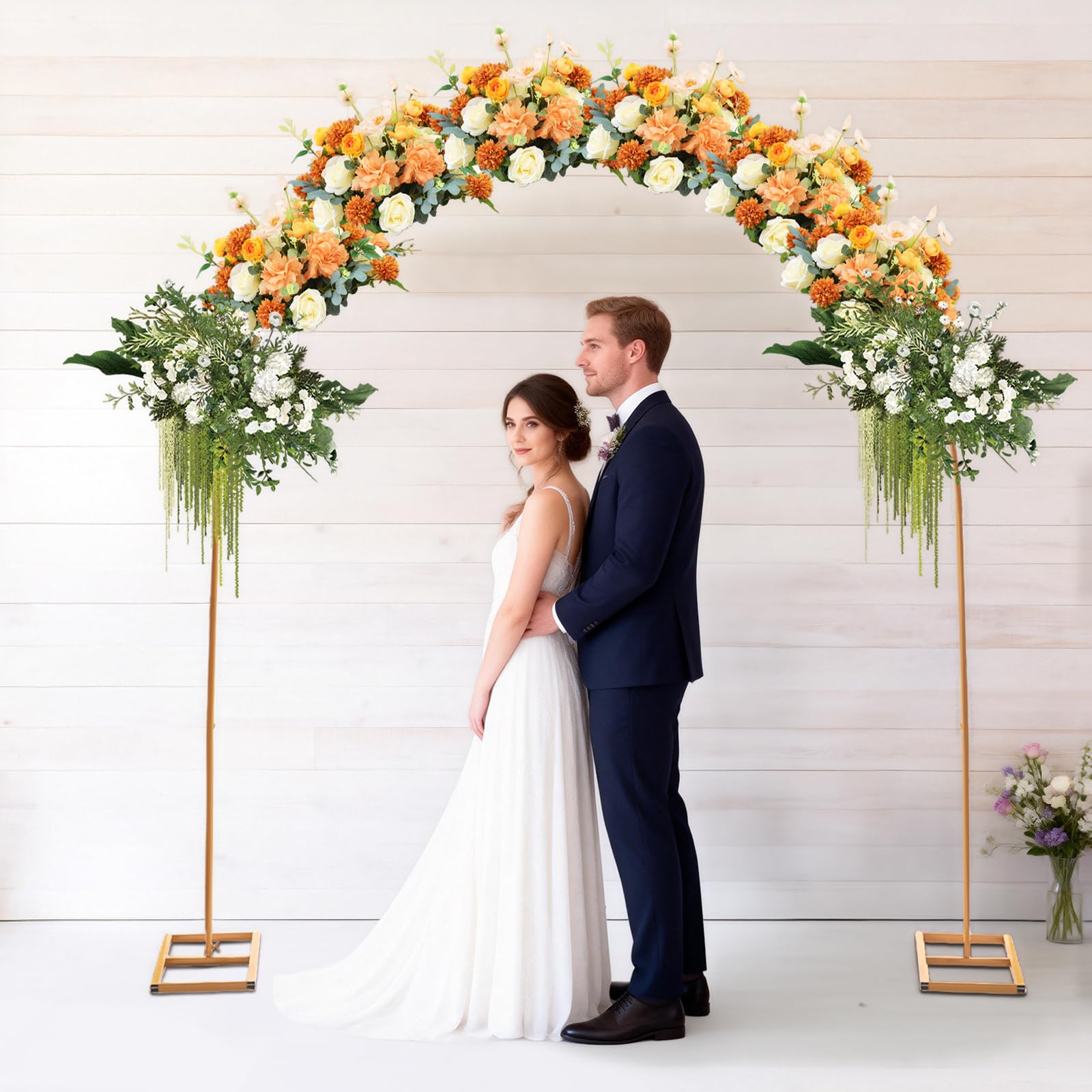 2,3 x 2,3 m, arco di nozze in metallo, con base, supporto per palloncini e fiori, decorazione regolabile, per matrimonio, compleanno, fidanzamento, laurea, riutilizzabile