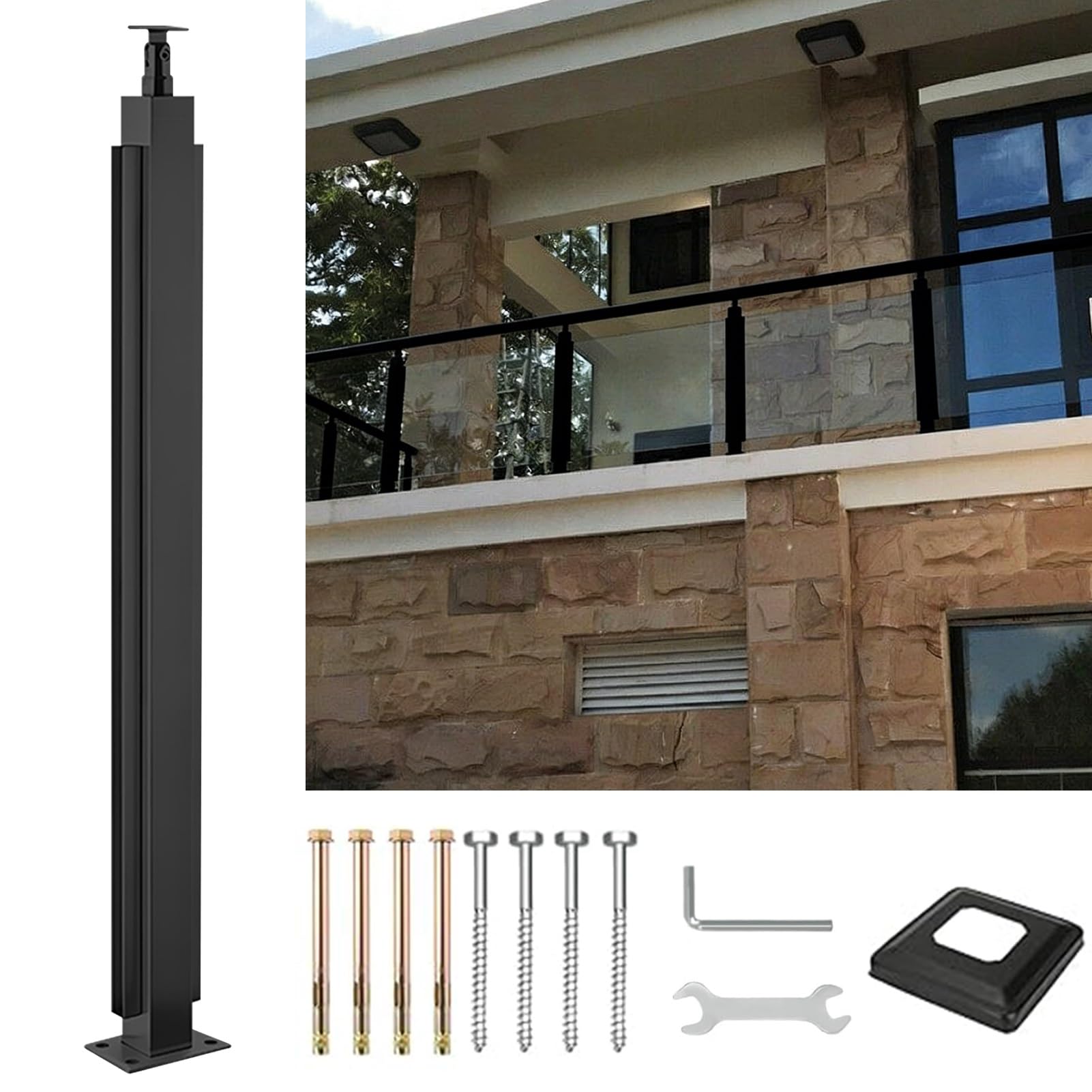 Postes de barandilla de vidrio en acero inoxidable negro para terraza y balcón