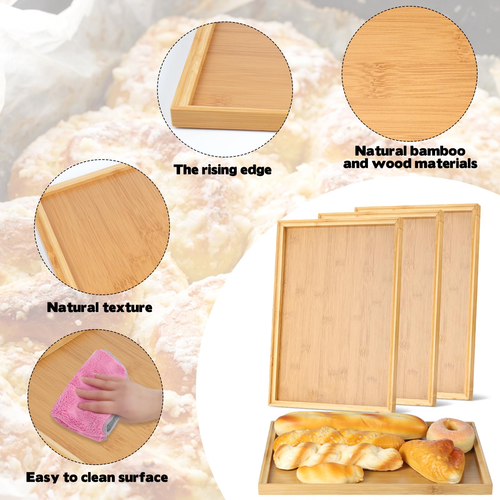10er Set Rechteckige Bambus Serviertabletts – 37x26 cm Tabletts aus Bambus für Speisen, Getränke und Snacks – Stapelbar & Pflegeleicht