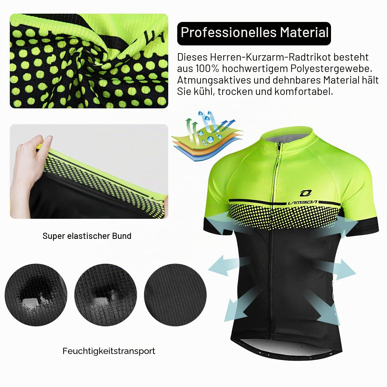 LAMEDA Kurzarm Radtrikot Herren Elastische Atmungsaktive T-Shirt Jersey Funktionsshirt Schnell Trocknen Stoff Fahrradtrikot für Radsport Outdoor Sport
